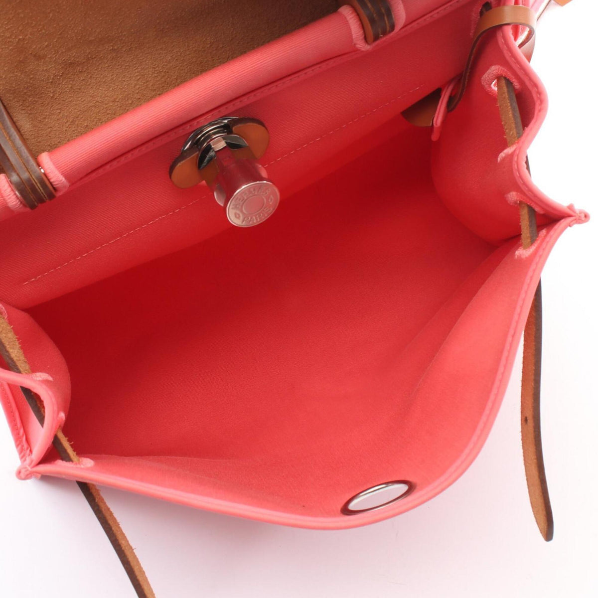 Hermes Brown Pink Canvas Toile H Vache Leather Handbag Pouch (Pre-Owned)