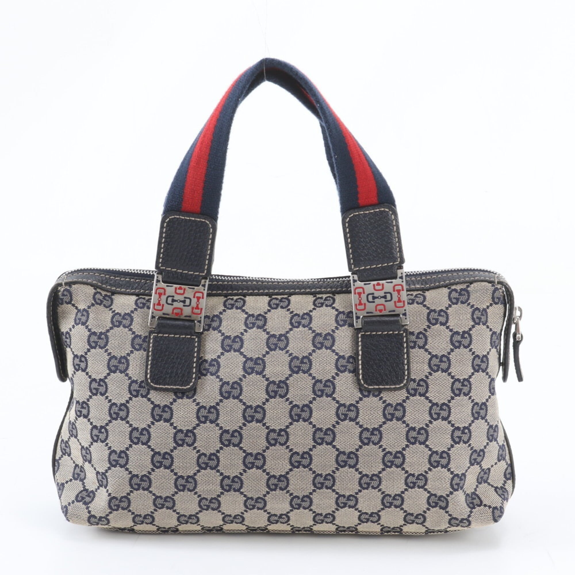 Gucci Gg Canvas Navy Gg Canvas Leather Handbag Shoulder Bag Tote Bag (Pre-Owned)