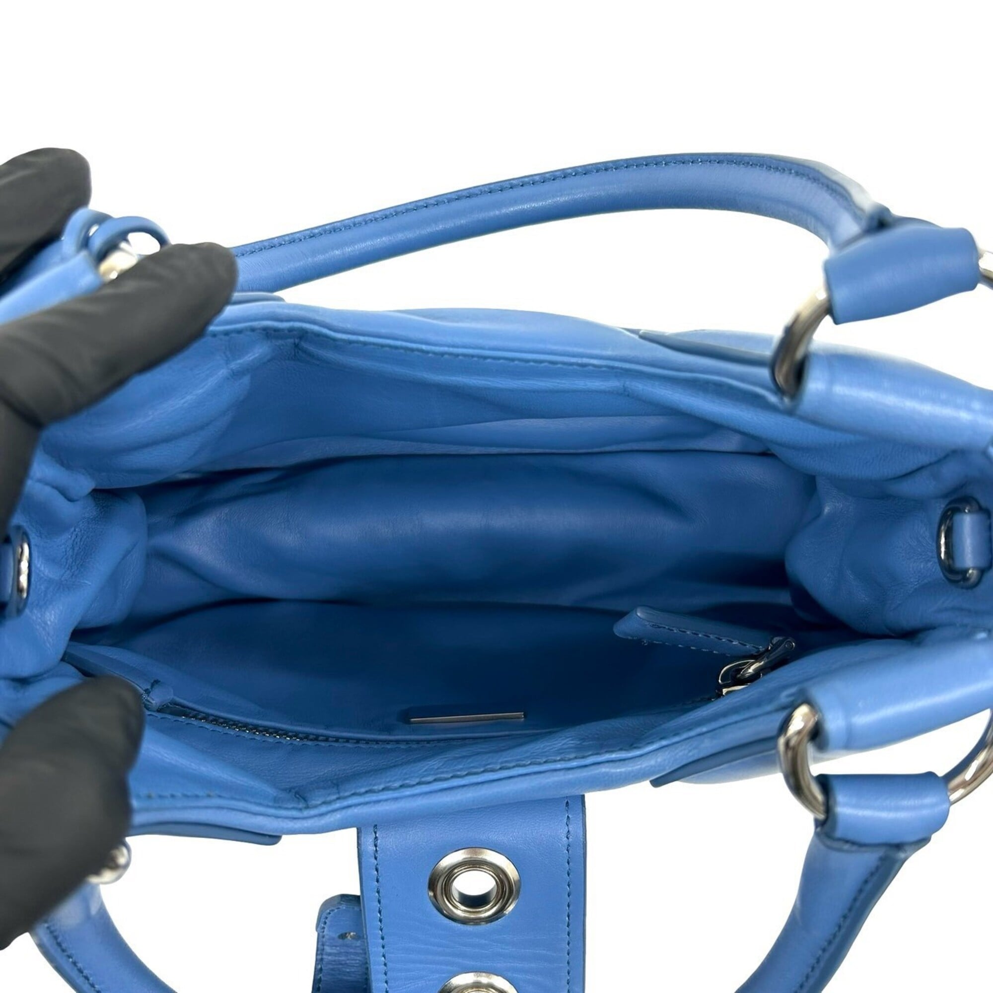 Prada Blue Leather Handbag Pochette Shoulder Bag (Pre-Owned)