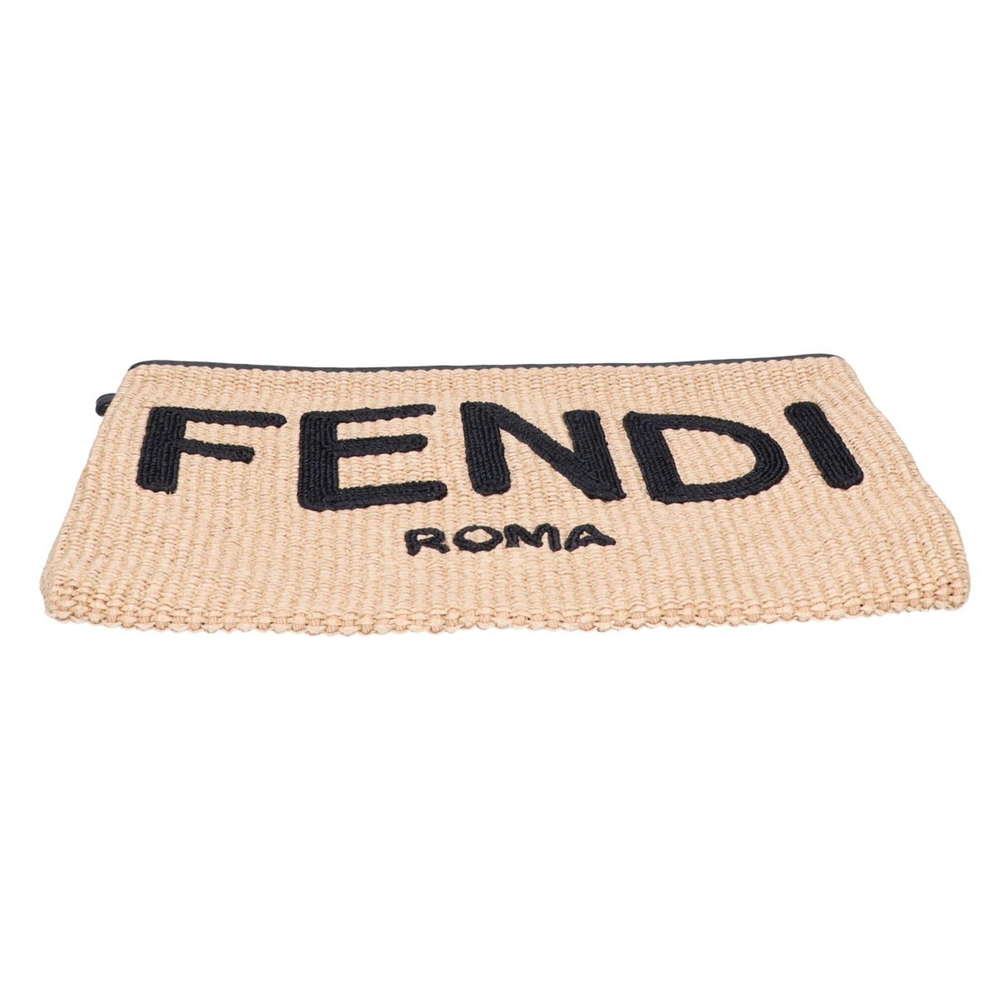 Fendi Beige Black Raffia Clutch Bag (Pre-Owned)
