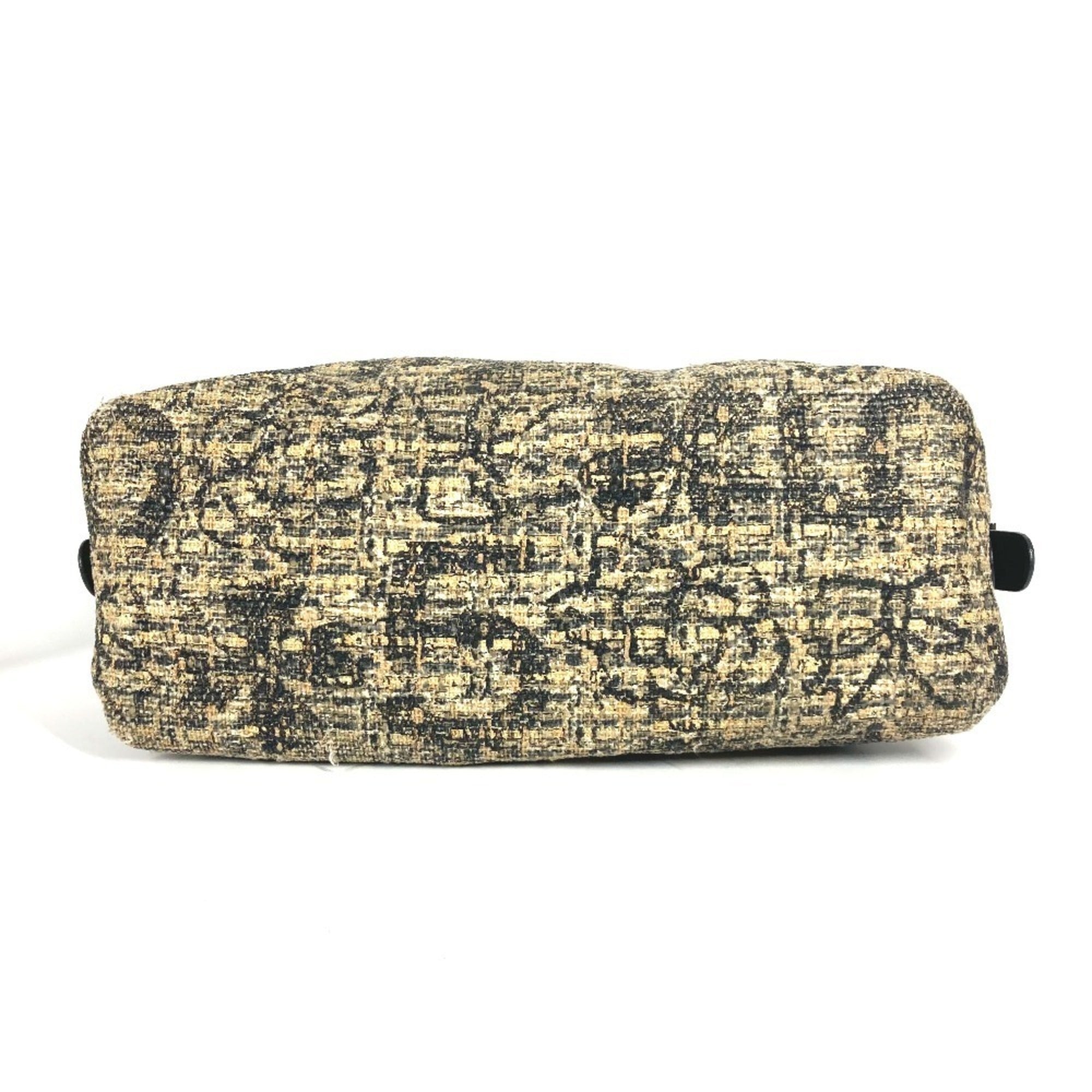 Chanel Beige Black Yellow Canvas Leather Shoulder Bag (Pre-Owned)