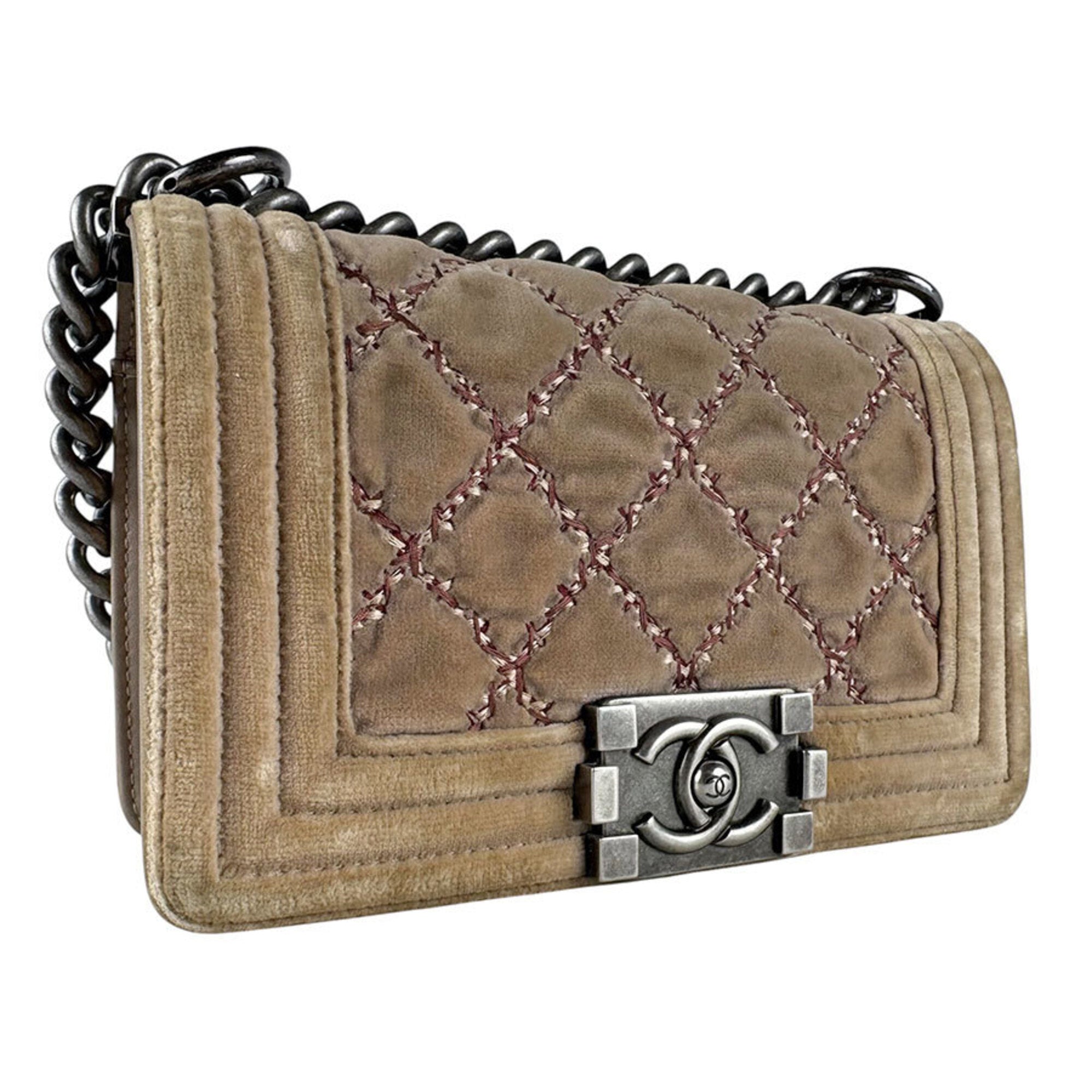 Chanel Light Brown Velvet Shoulder Bag (Pre-Owned)
