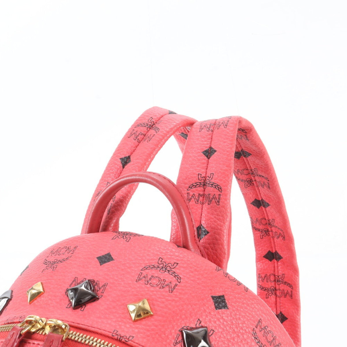 Mcm Pink Leather Coated Canvas Backpack Shoulder Bag (Pre-Owned)