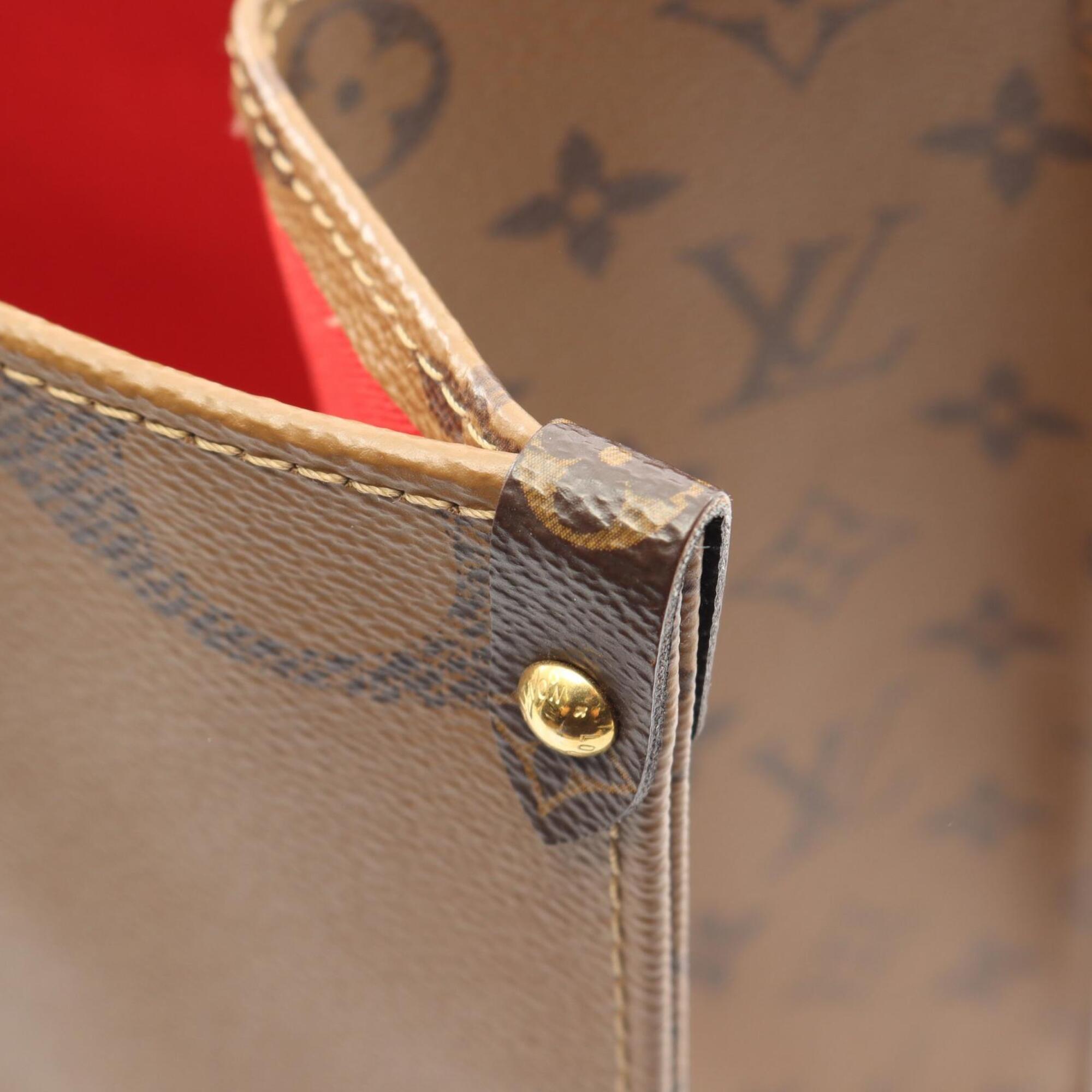 Louis Vuitton Beige Brown Coated Canvas Leather Handbag Tote Bag (Pre-Owned)