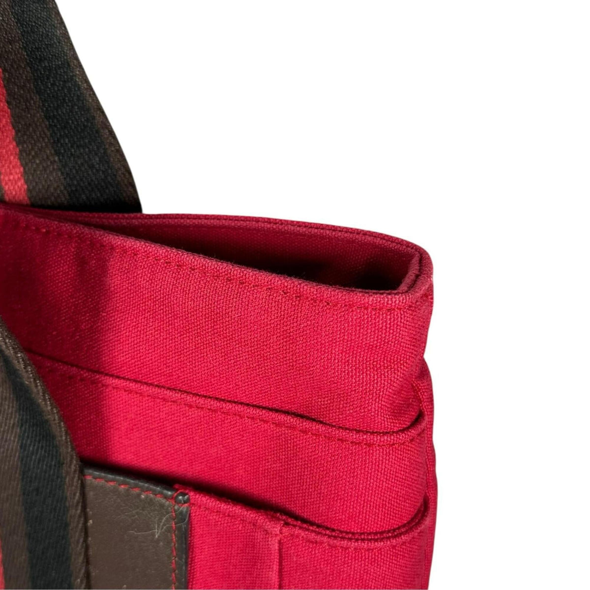 Hermes Black Brown Red Color Canvas Leather Handbag (Pre-Owned)