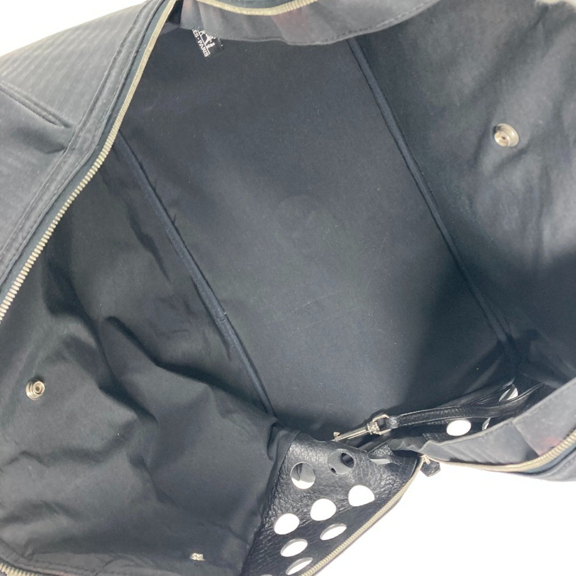 Hermes Black Canvas Leather Boston Bag Shoulder Bag (Pre-Owned)