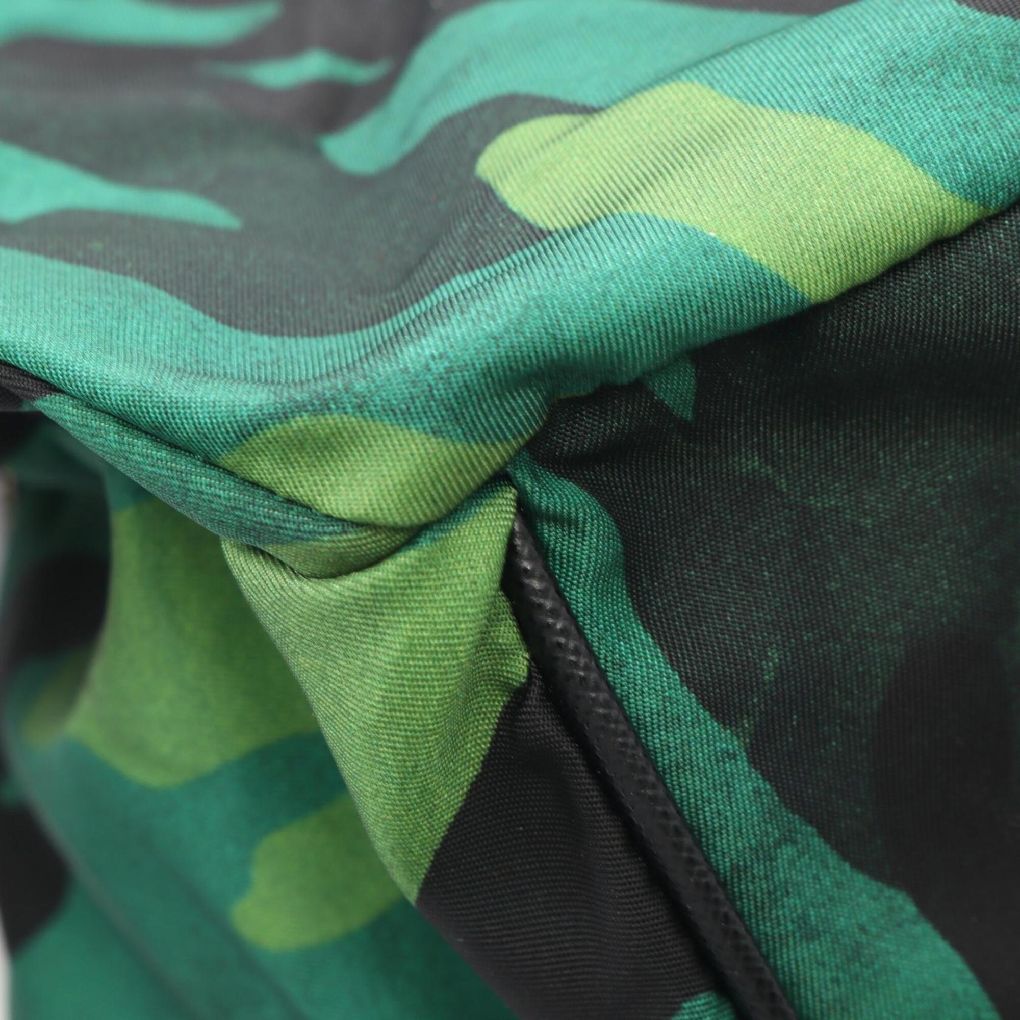 Prada Black Green Nylon Saffiano Triangle Handbag Shoulder Bag (Pre-Owned)