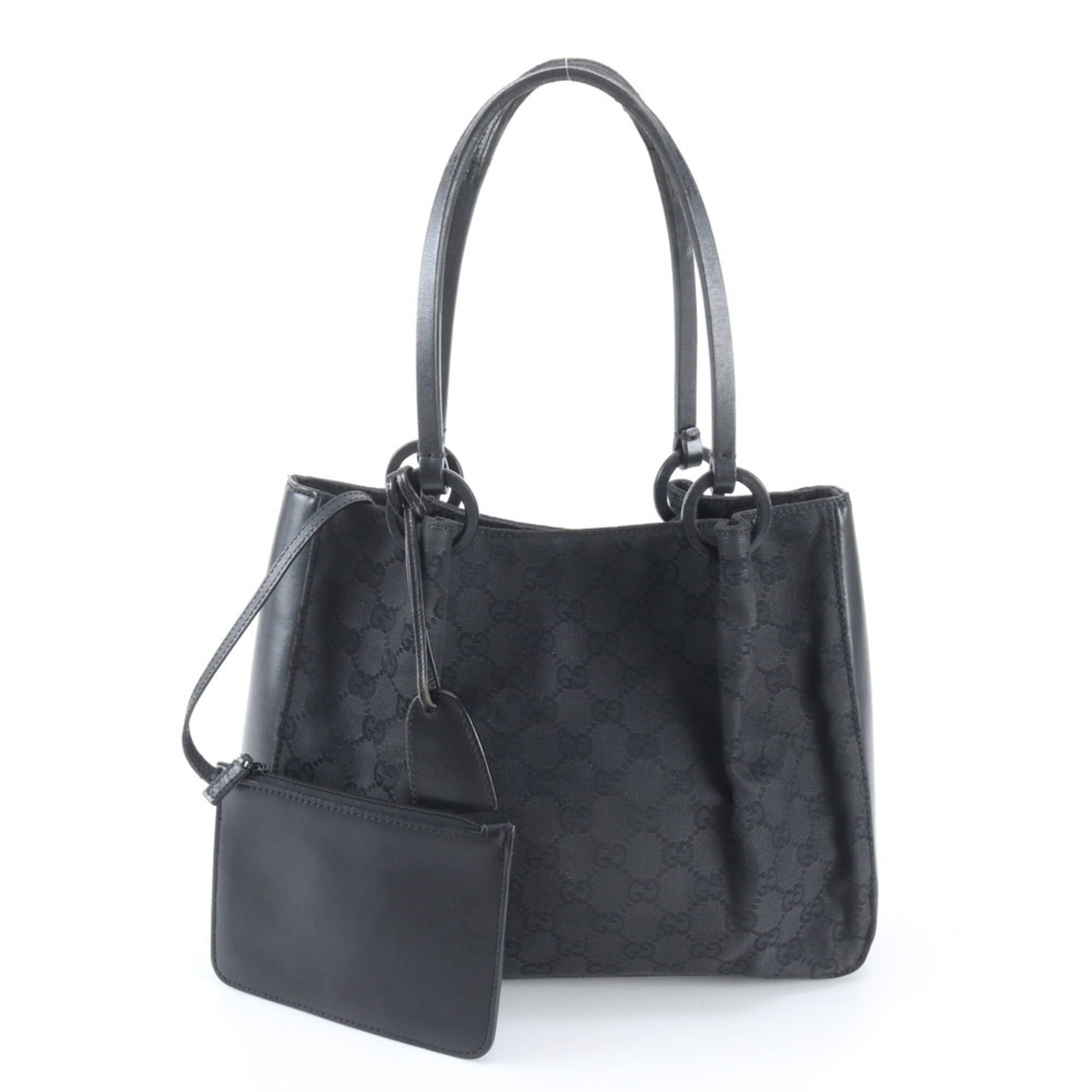 Gucci Gg Canvas Black Gg Canvas Leather Handbag Tote Bag (Pre-Owned)