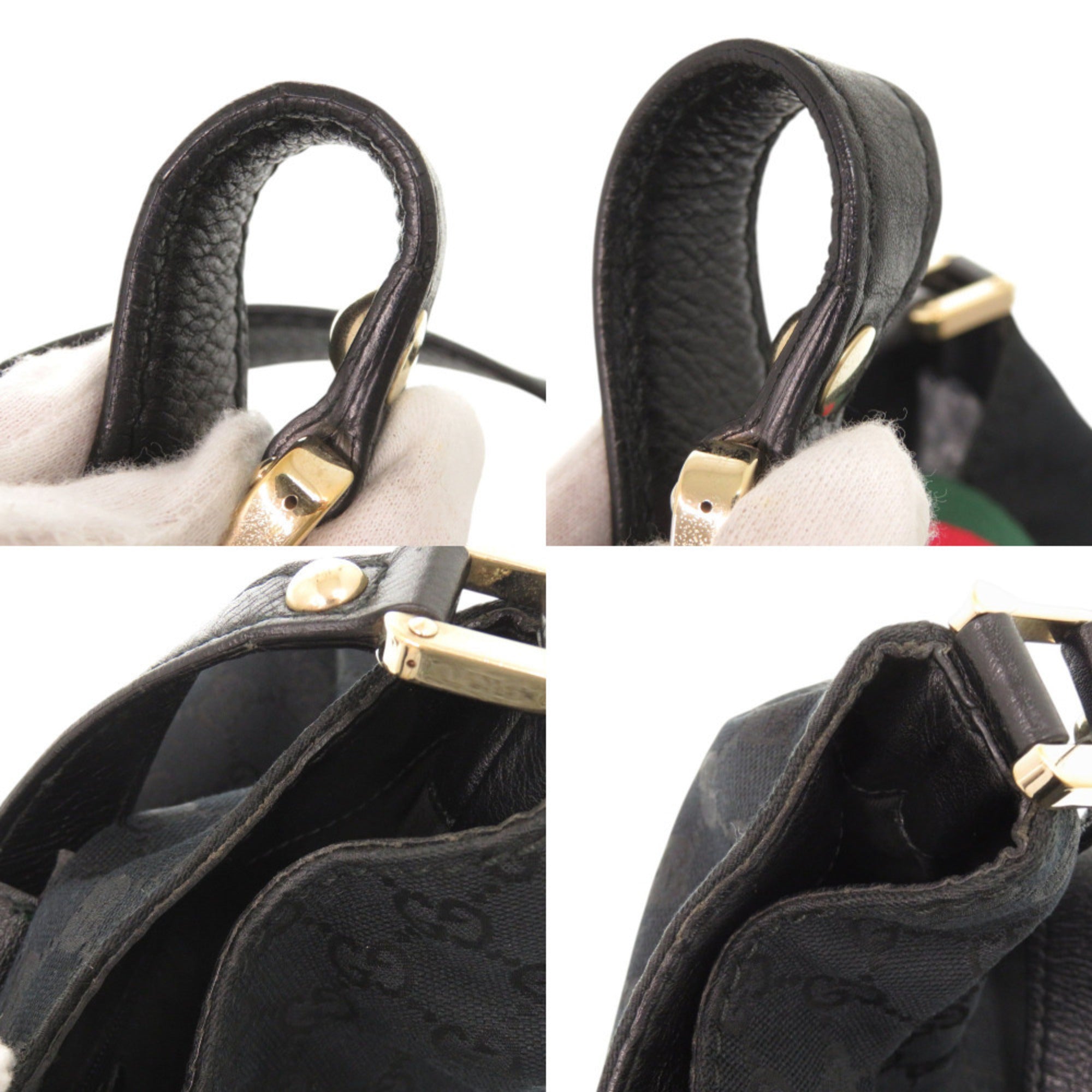 Gucci Black Gg Canvas Leather Shoulder Bag (Pre-Owned)