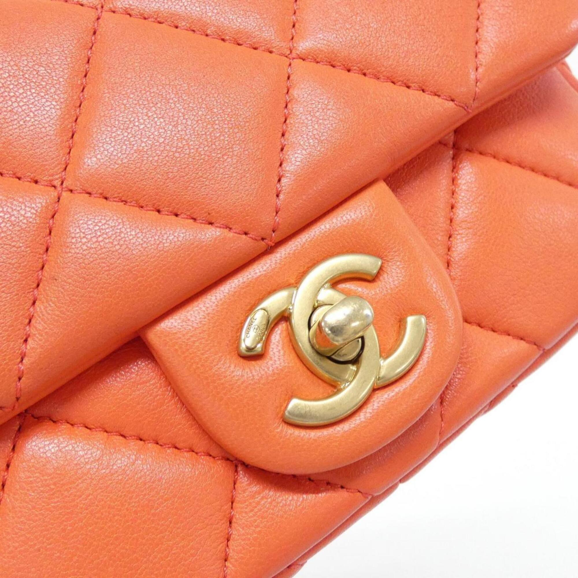 Chanel Orange Artificial Pearl Leather Shoulder Bag (Pre-Owned)