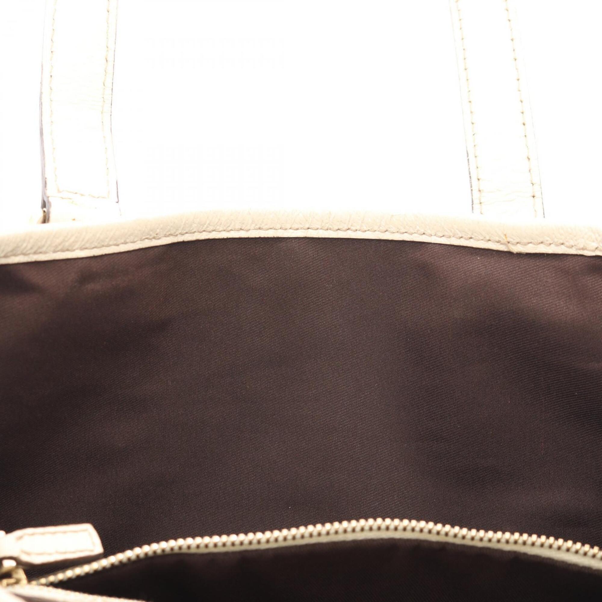 Gucci Beige Ivory Gg Canvas Leather Handbag Tote Bag (Pre-Owned)