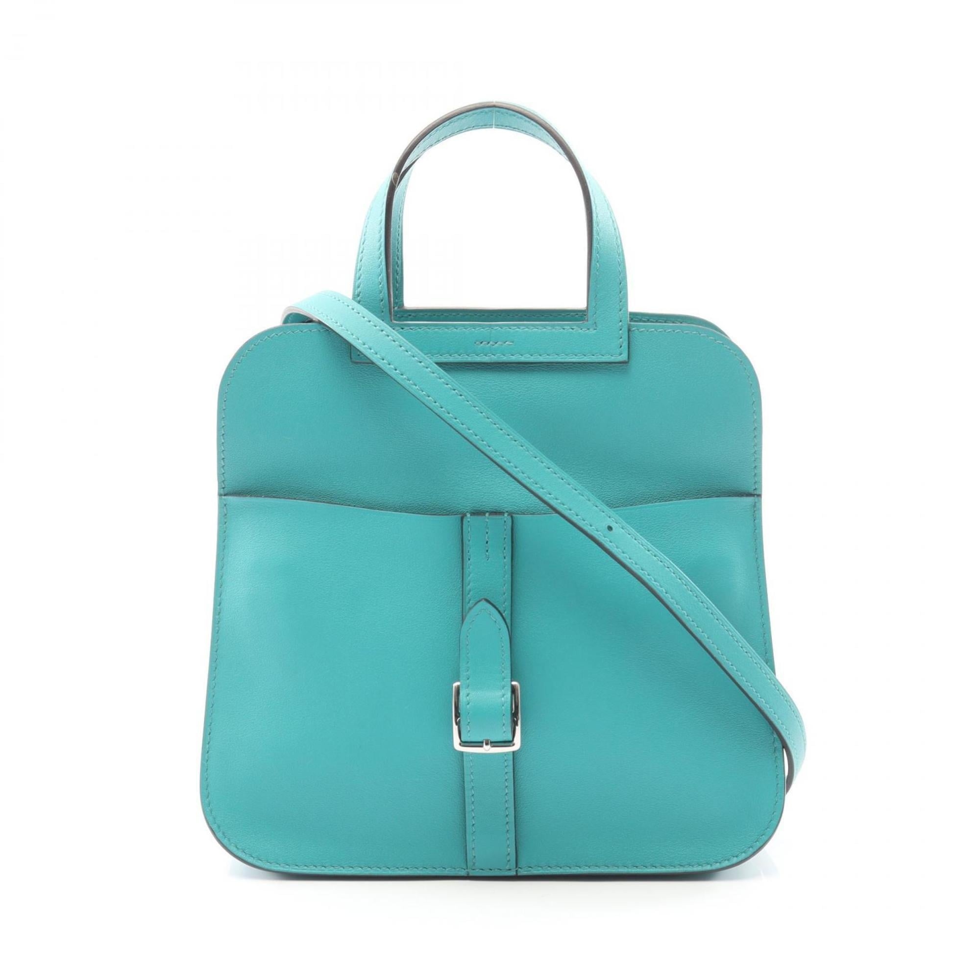 Hermes Alezan Blue Paon Green Swift Leather Handbag (Pre-Owned)