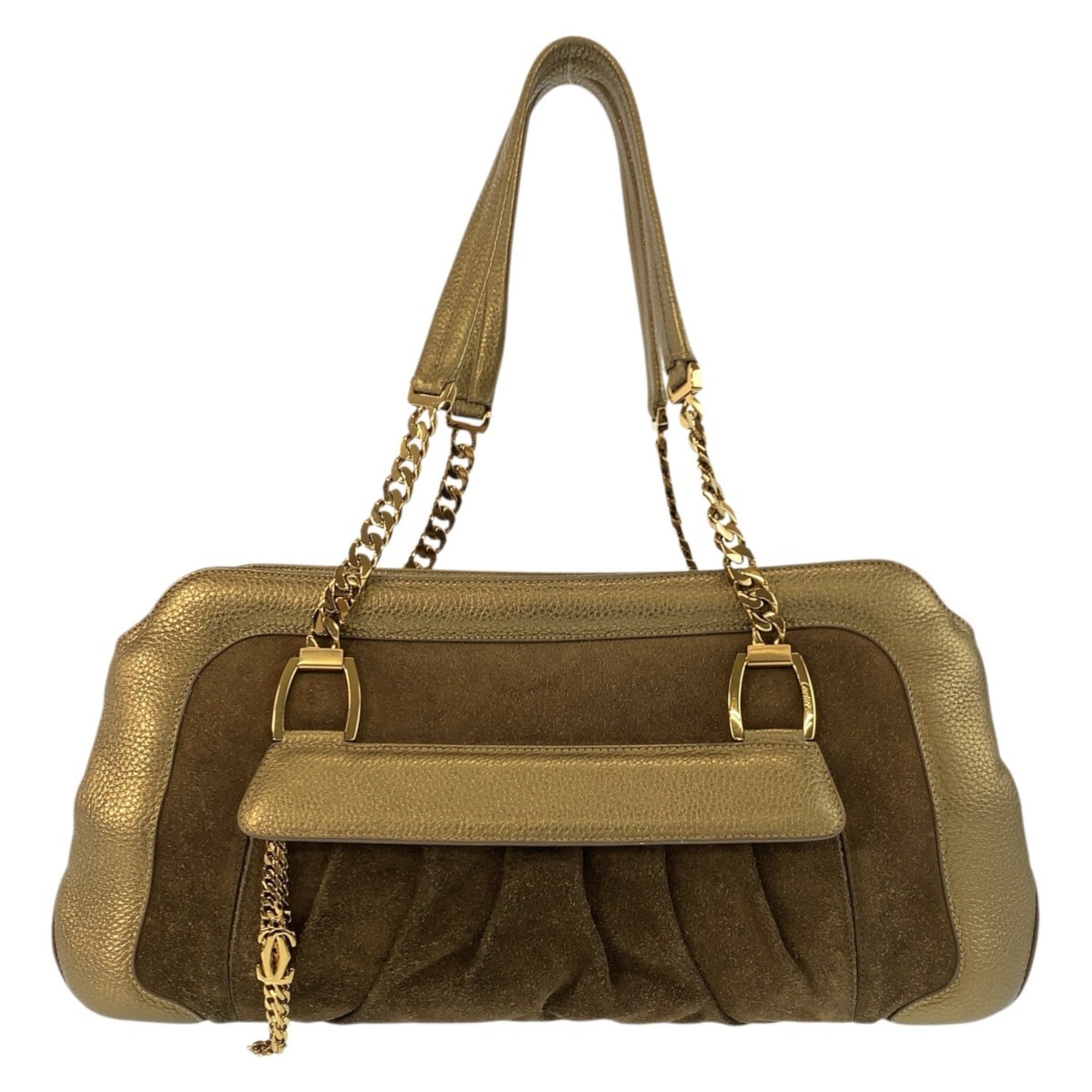 Cartier Brown Gold Suede Leather Shoulder Bag (Pre-Owned)
