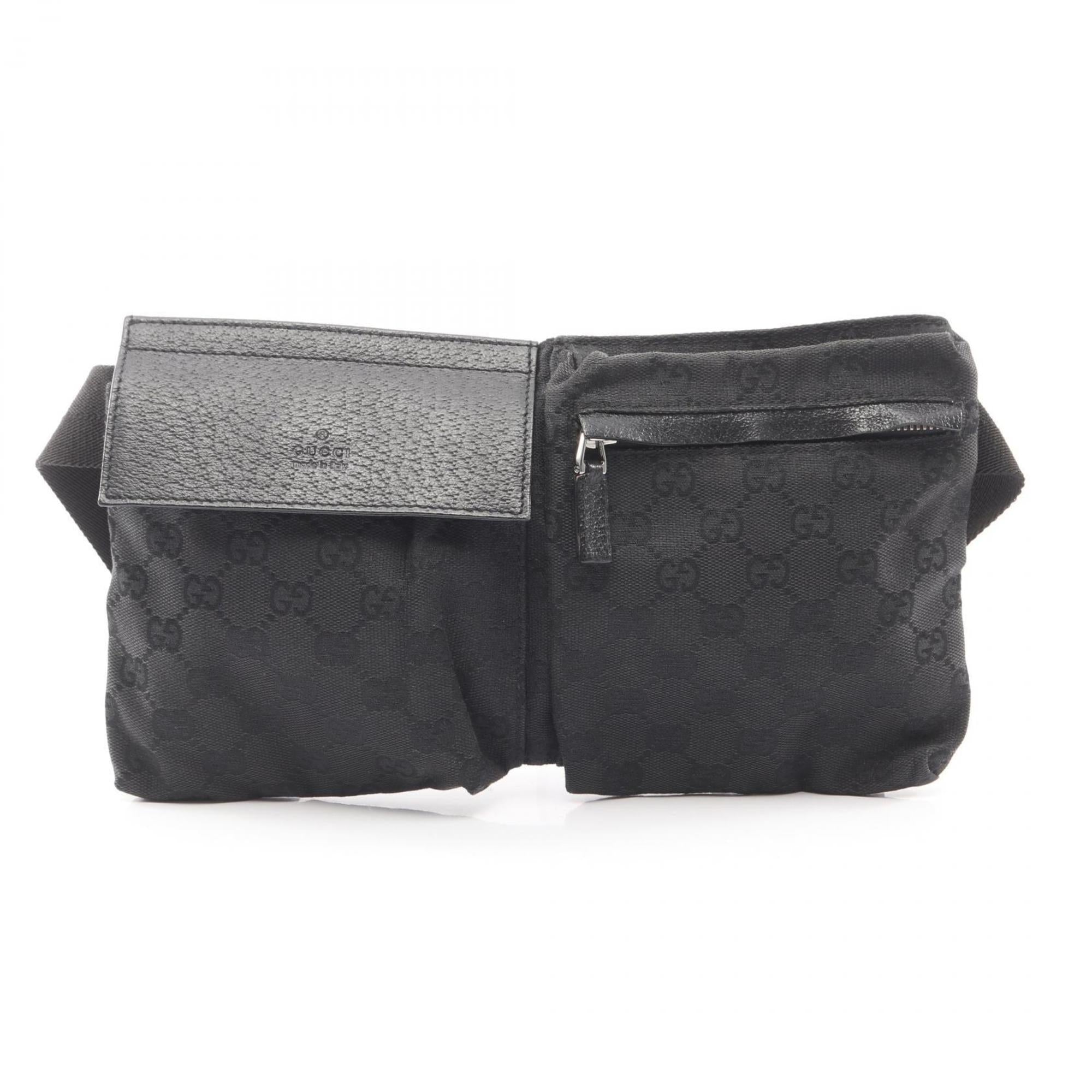 Gucci Black Gg Canvas Leather Fanny Pack Sling Bag (Pre-Owned)
