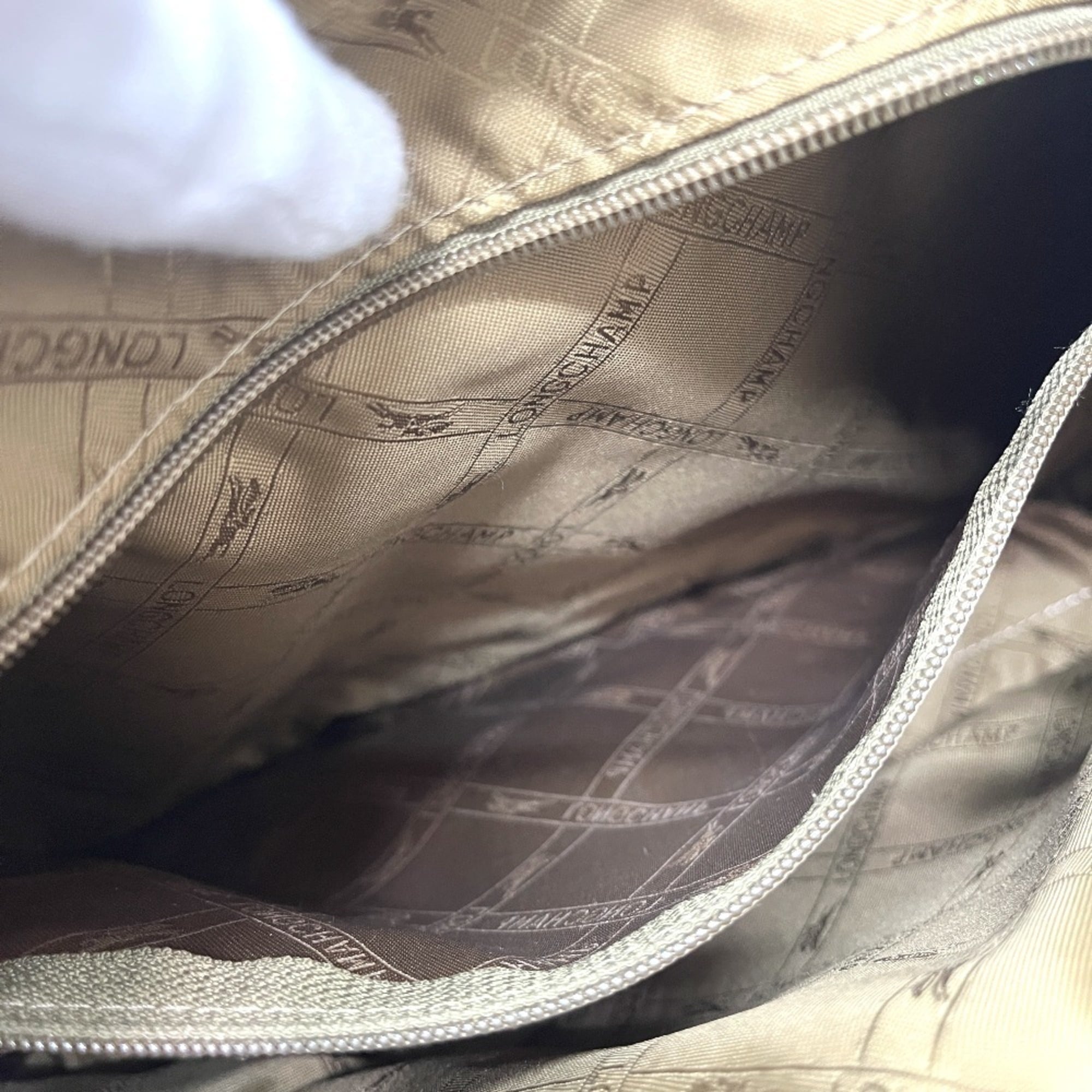 Longchamp Bronze Leather Nylon Handbag Shoulder Bag Tote Bag (Pre-Owned)
