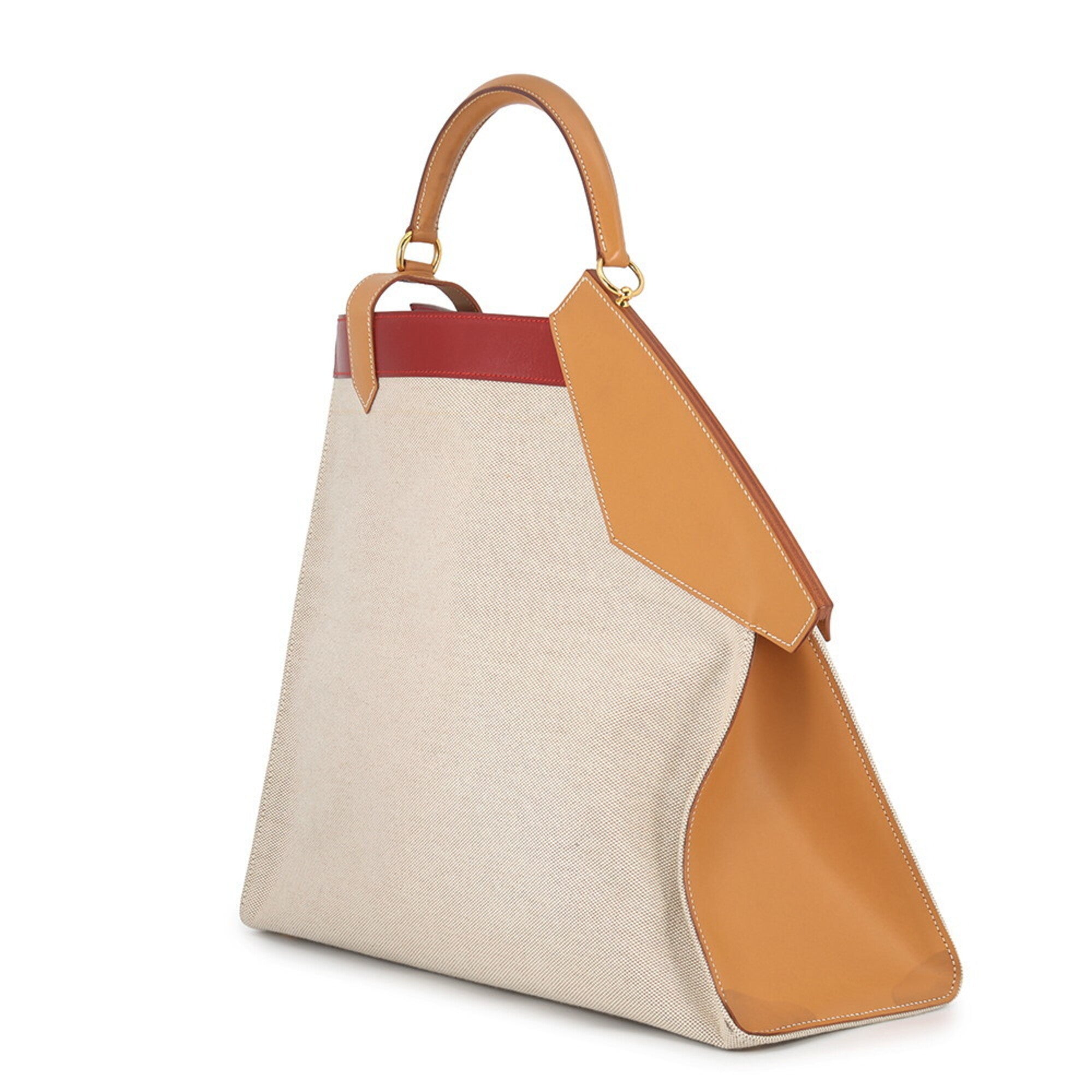 Hermes Natural Navy Rouge Vif Toile H Box Calf Leather Handbag (Pre-Owned)