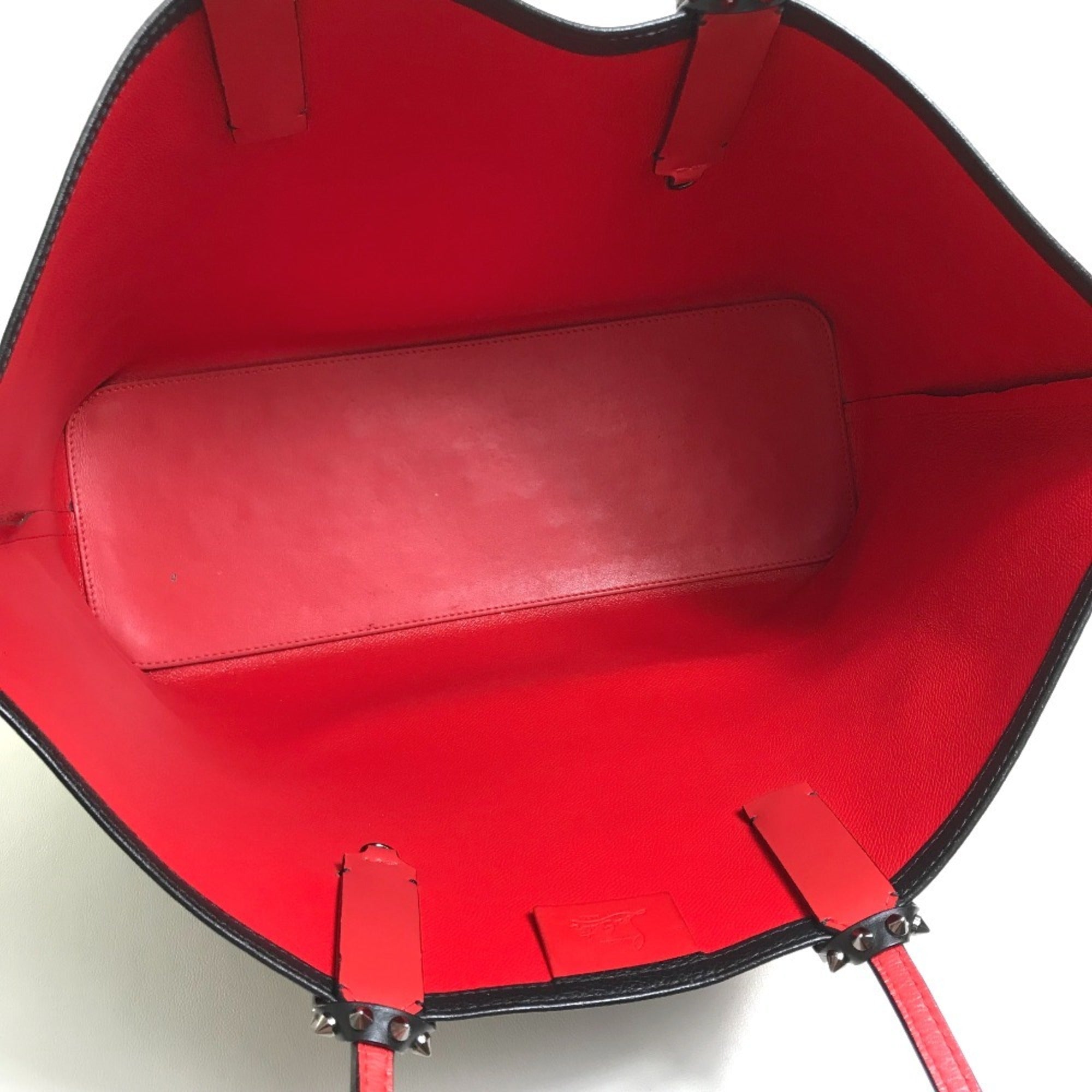 Christian Louboutin Black Red Color Leather Shoulder Bag Tote Bag (Pre-Owned)