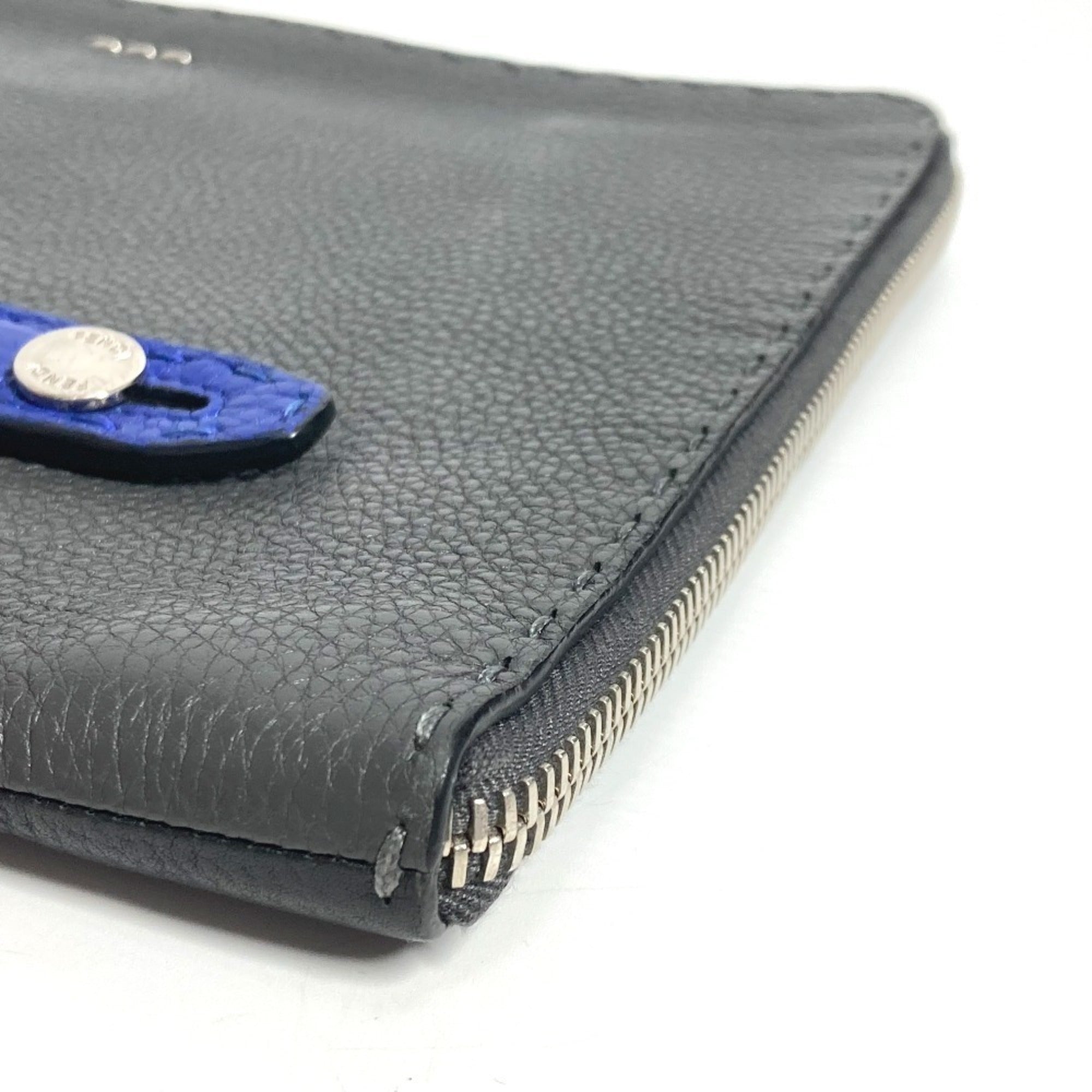 Fendi Selleria Black Blue Dark Gray Leather Clutch Bag Pouch (Pre-Owned)