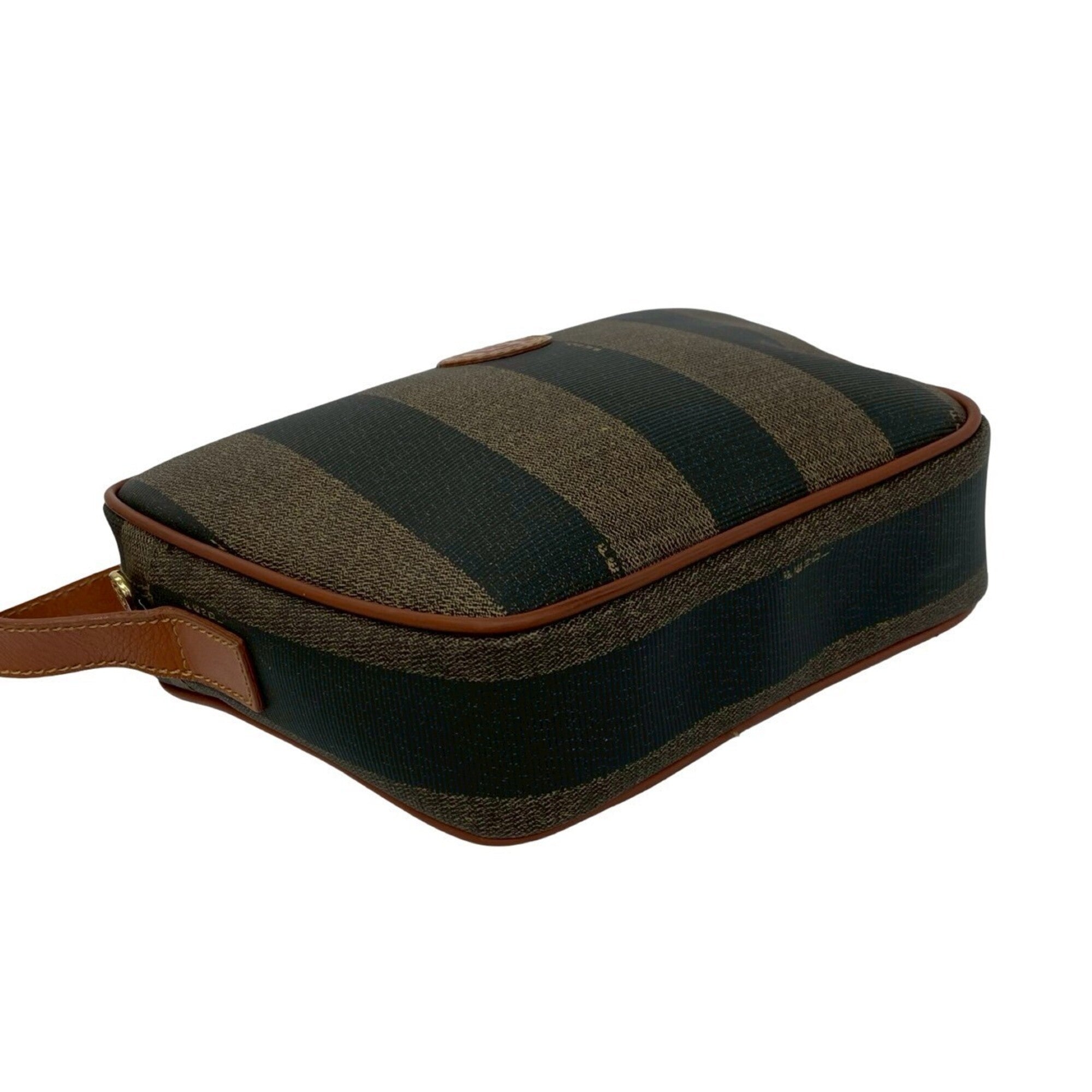 Fendi Black Brown Khaki Pvc Leather Pochette Shoulder Bag (Pre-Owned)