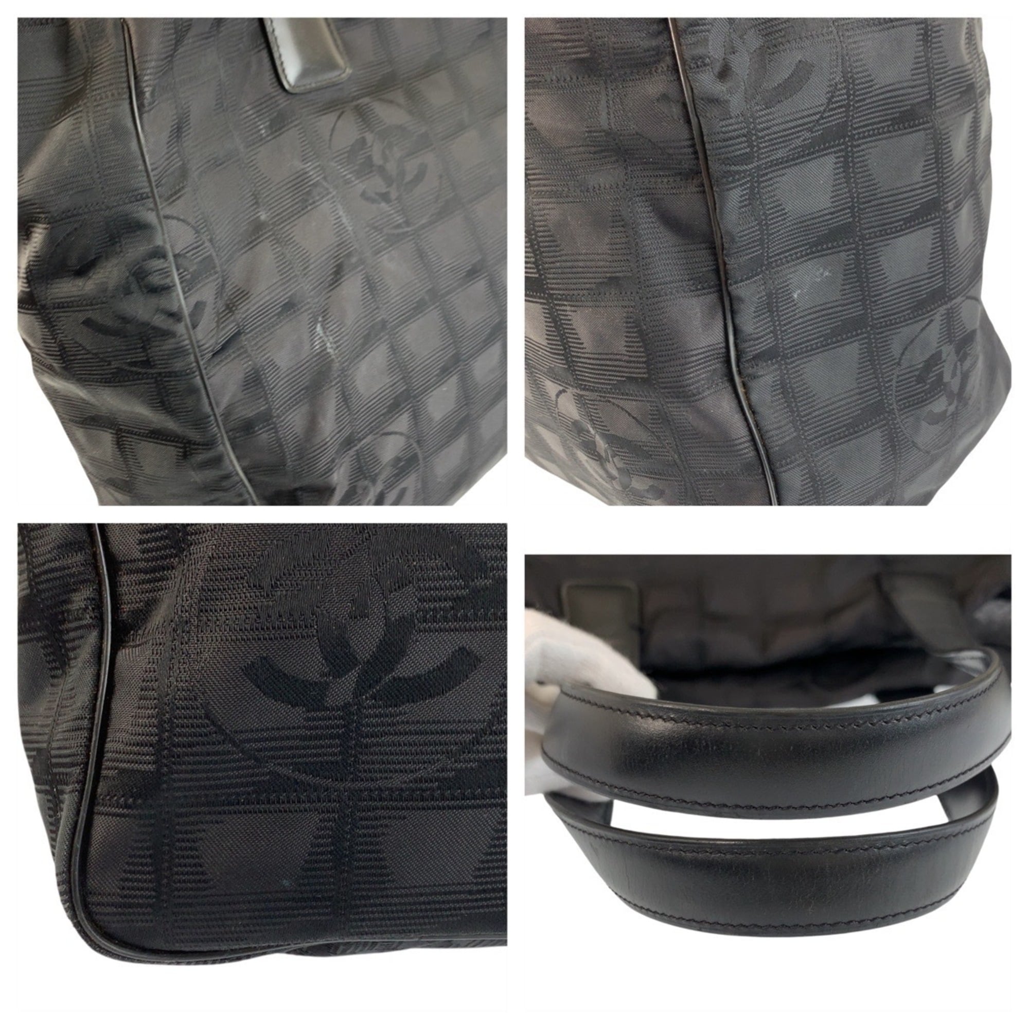 Chanel Black Nylon Leather Shoulder Bag Tote Bag (Pre-Owned)