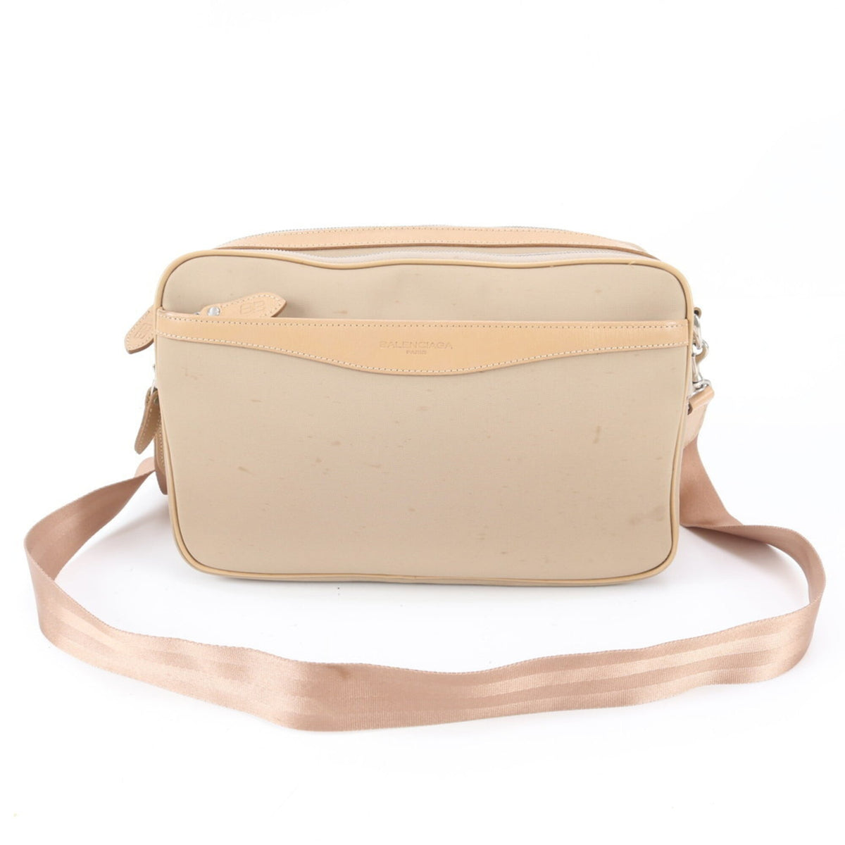 Balenciaga Beige Leather Canvas Messenger Bag Shoulder Bag (Pre-Owned)