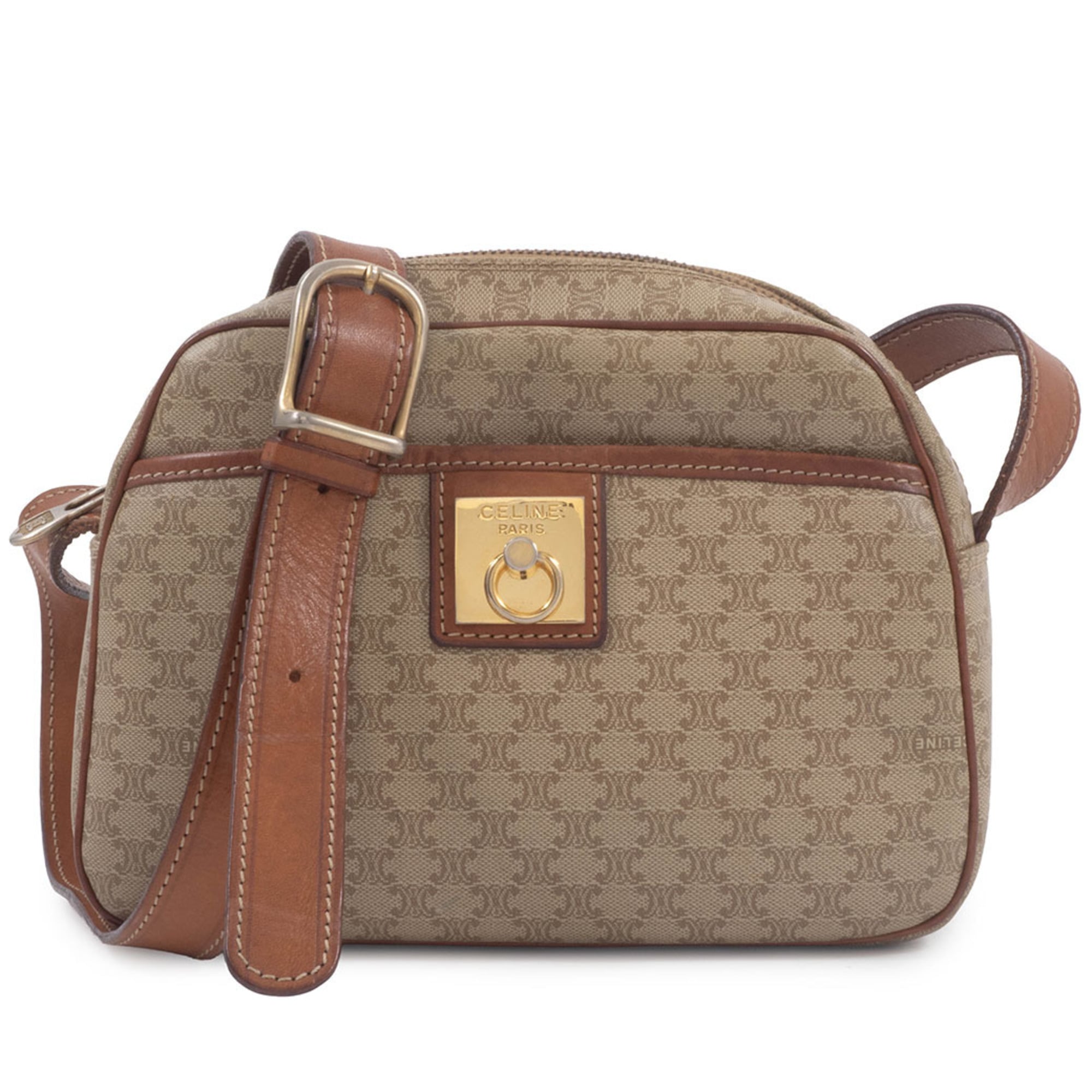 Celine Macadam Beige Brown Leather Pvc Shoulder Bag (Pre-Owned)