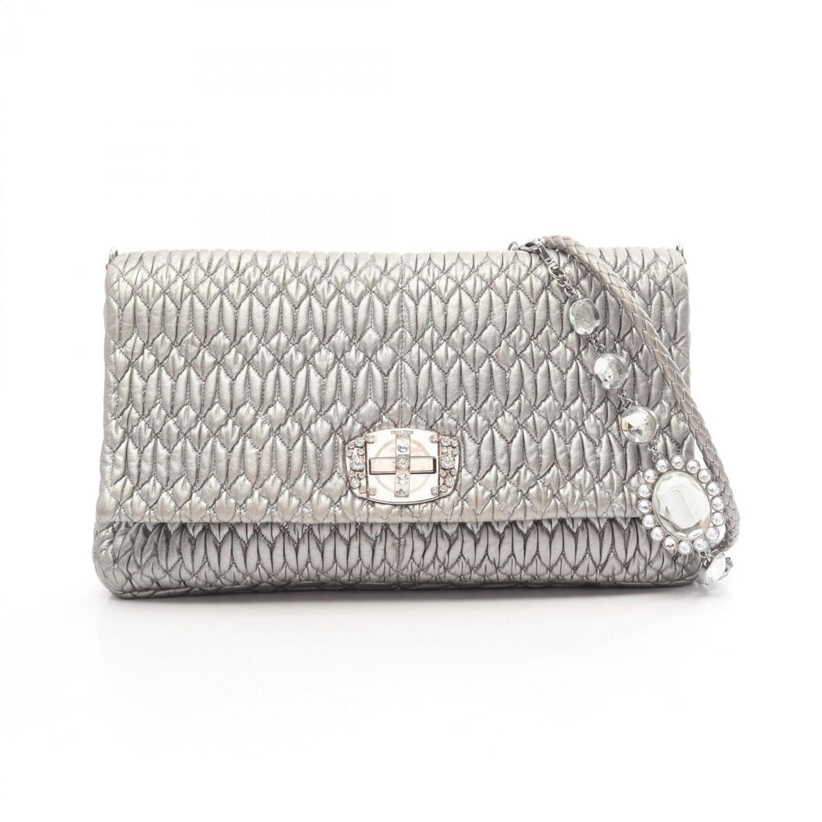 Miu Miu Matelasse Silver Leather Handbag Shoulder Bag (Pre-Owned)