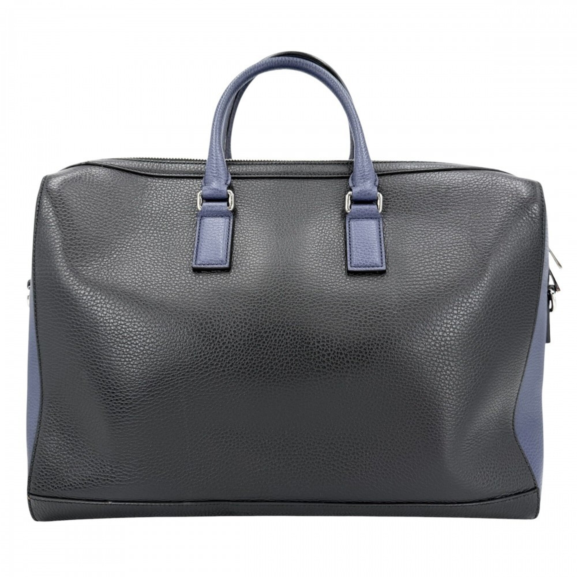 Gucci Black Navy White Leather Briefcase Handbag Shoulder Bag Tote Bag (Pre-Owned)