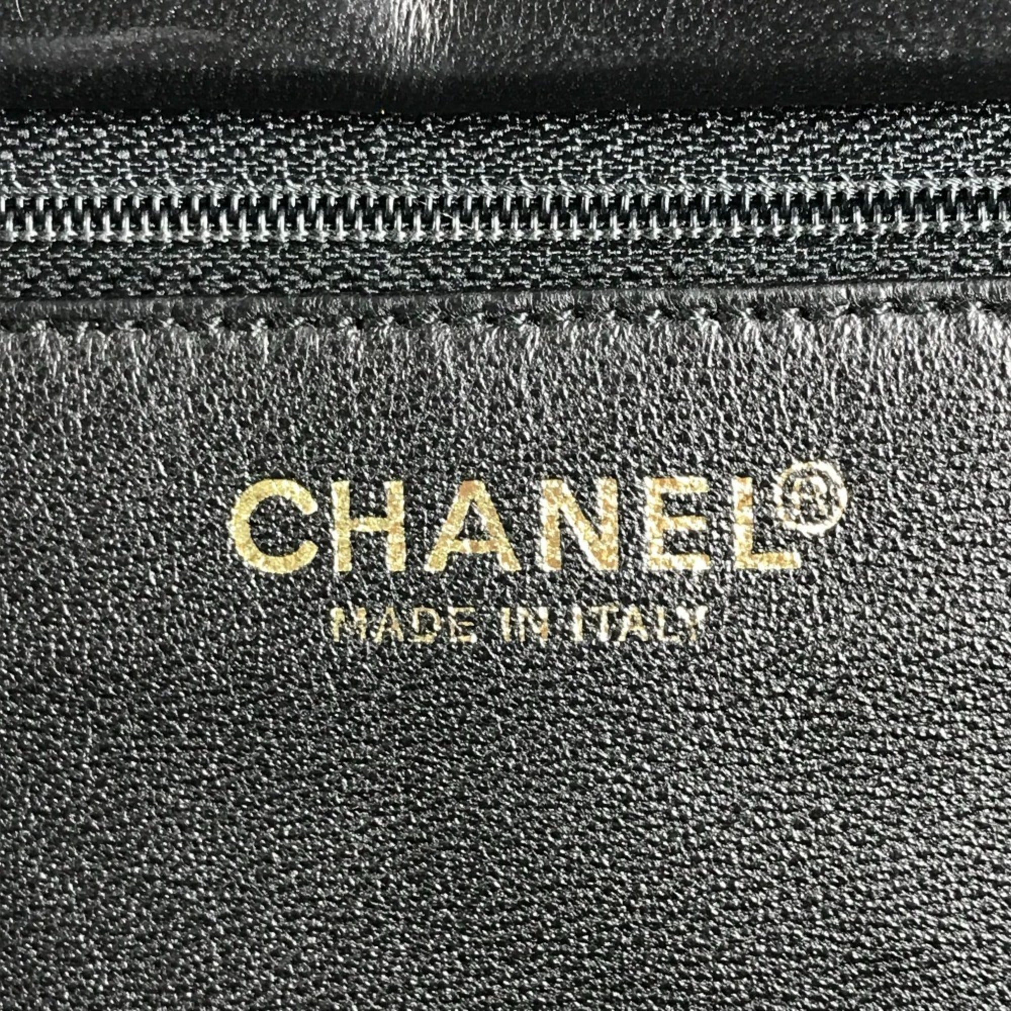 Chanel Chocolate Bar Black Cotton Leather Shoulder Bag Tote Bag (Pre-Owned)
