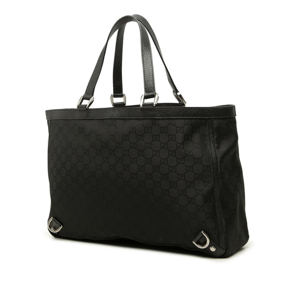 Gucci Gg Canvas Black Gg Canvas Leather Tote Bag (Pre-Owned)