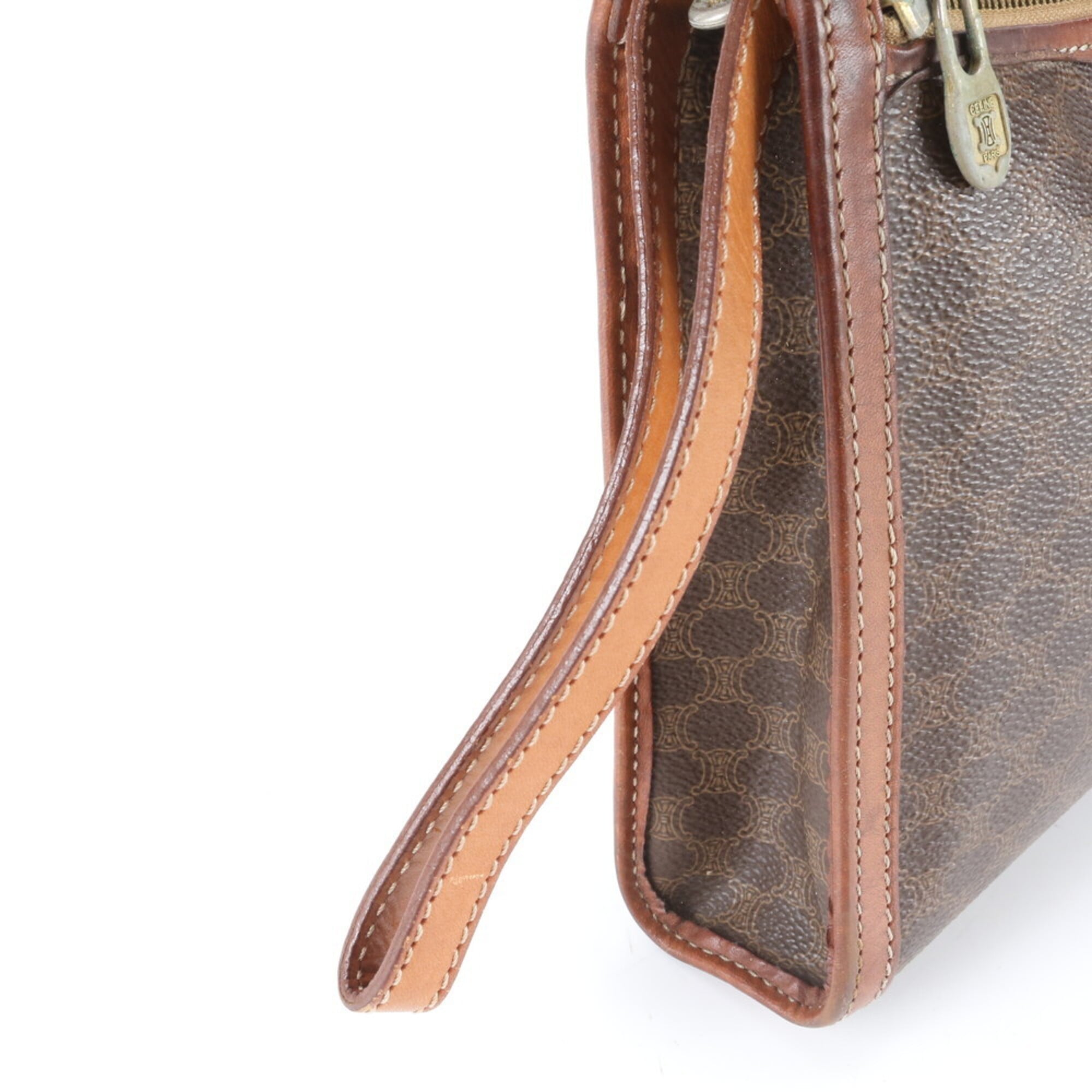 Celine Macadam Brown Leather Coated Canvas Handbag (Pre-Owned)