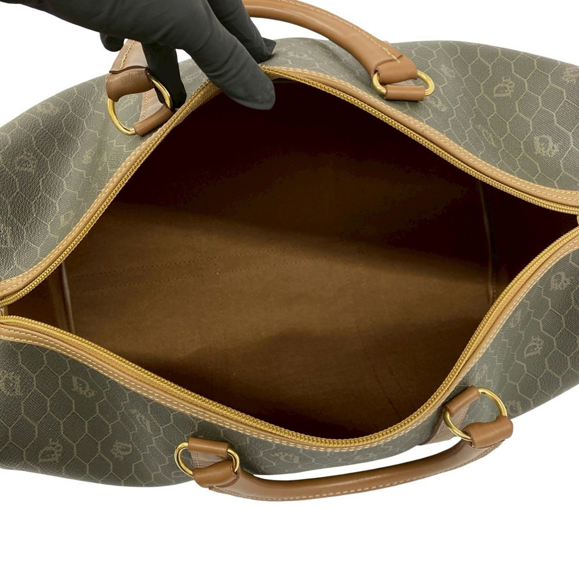 Christian Dior Brown Khaki Leather Pvc Boston Bag (Pre-Owned)