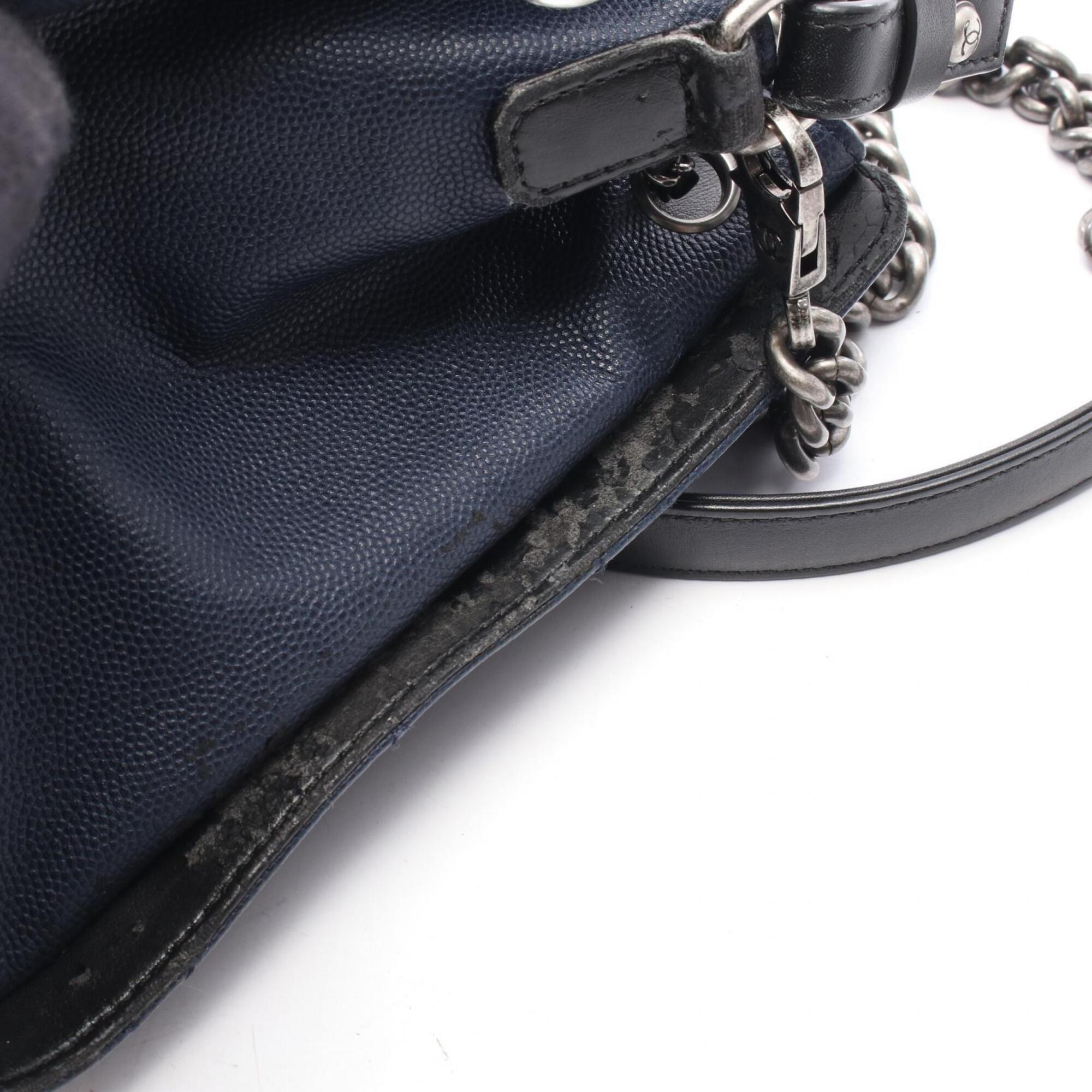 Chanel Black Navy Grained Calfskin Leather Handbag (Pre-Owned)