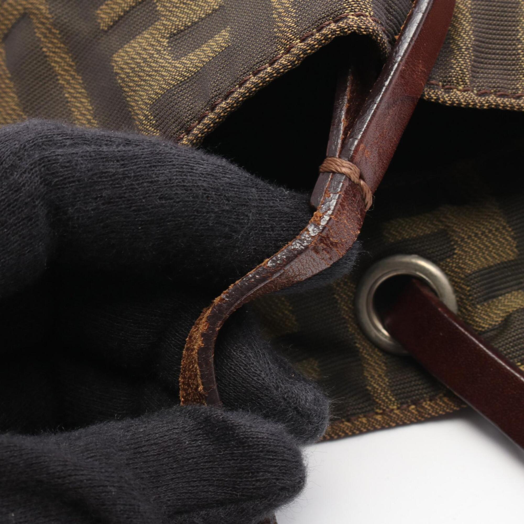 Fendi Black Brown Nylon Leather Handbag Tote Bag (Pre-Owned)