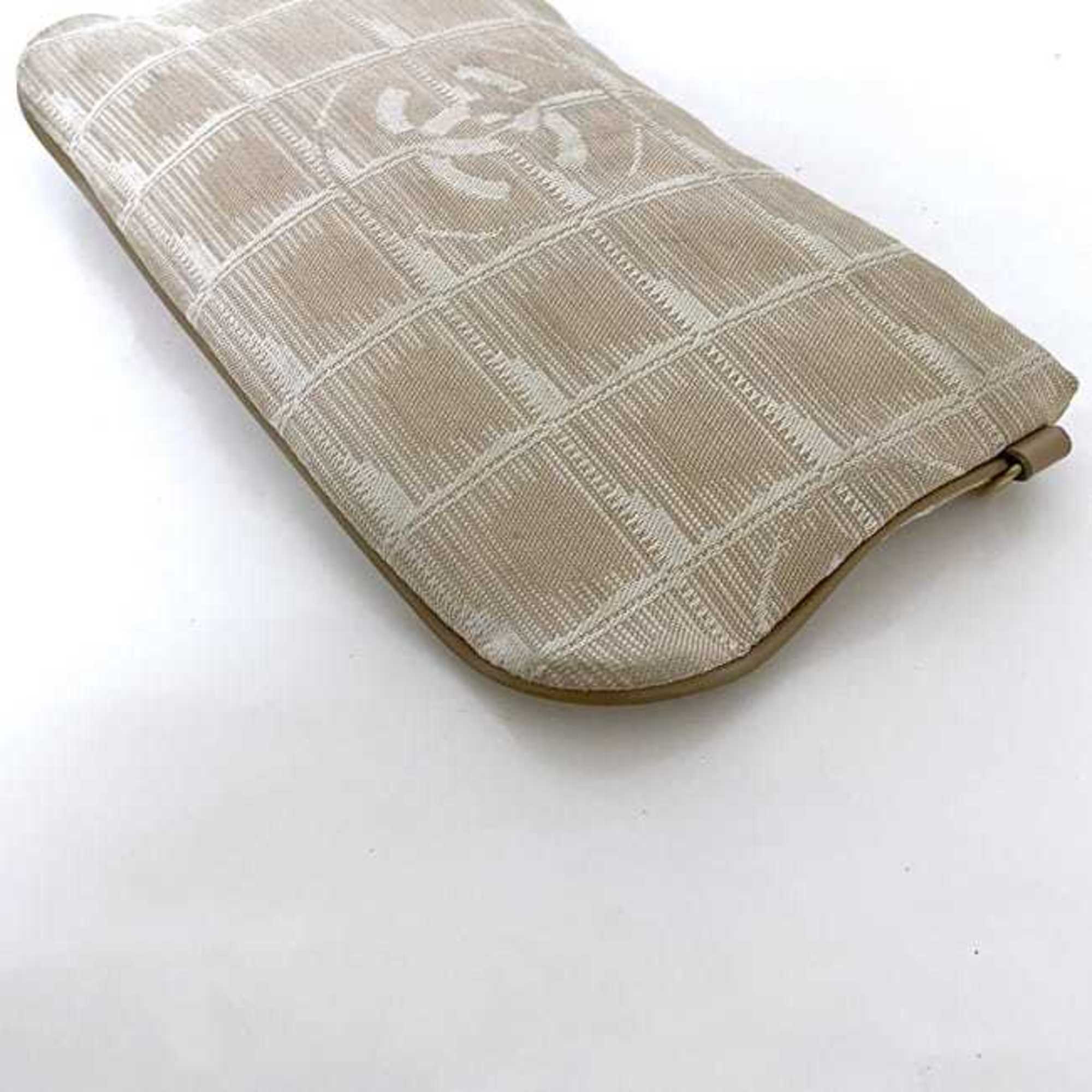 Chanel New Travel Line Beige Nylon Leather Pouch (Pre-Owned)