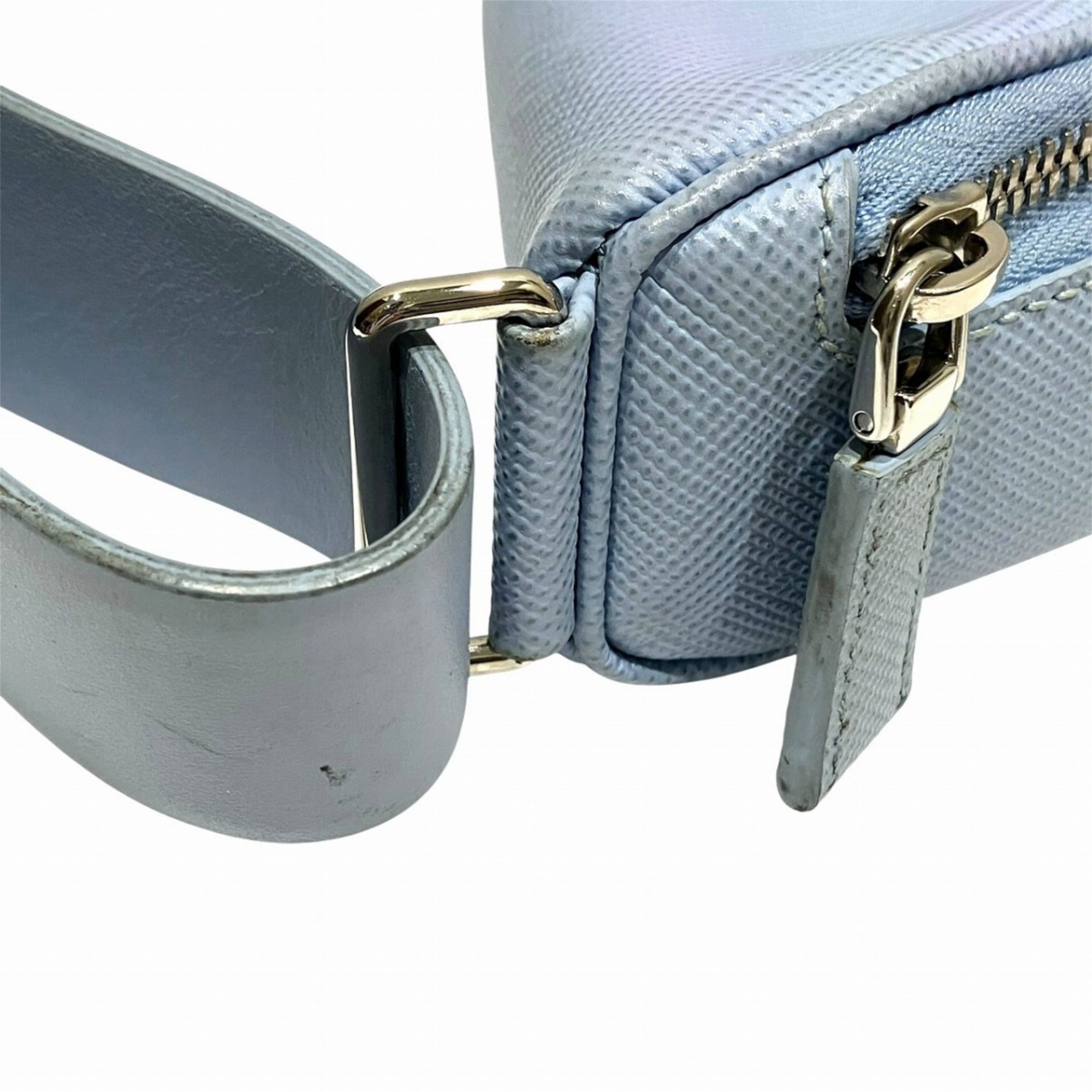 Prada Saffiano Light Blue Leather Shoulder Bag (Pre-Owned)
