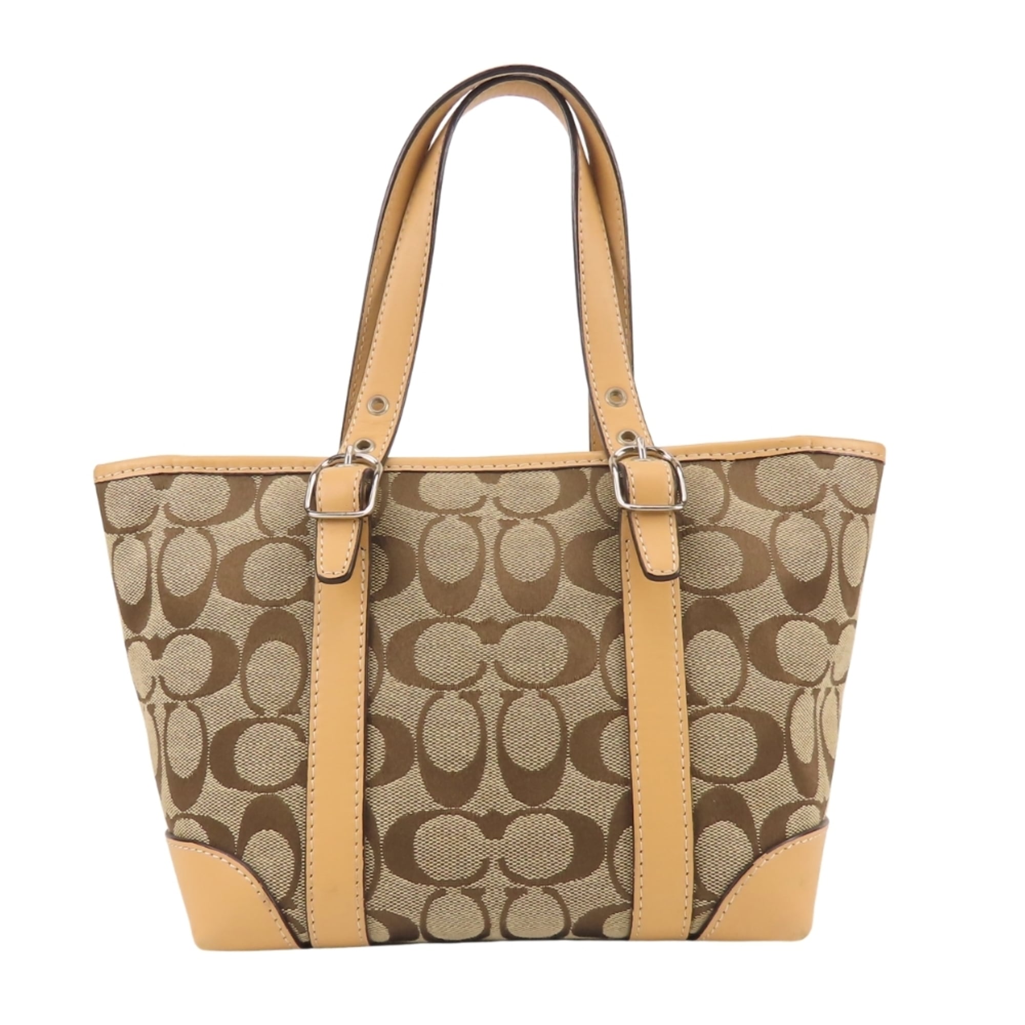 Coach Beige Brown Canvas Leather Handbag (Pre-Owned)