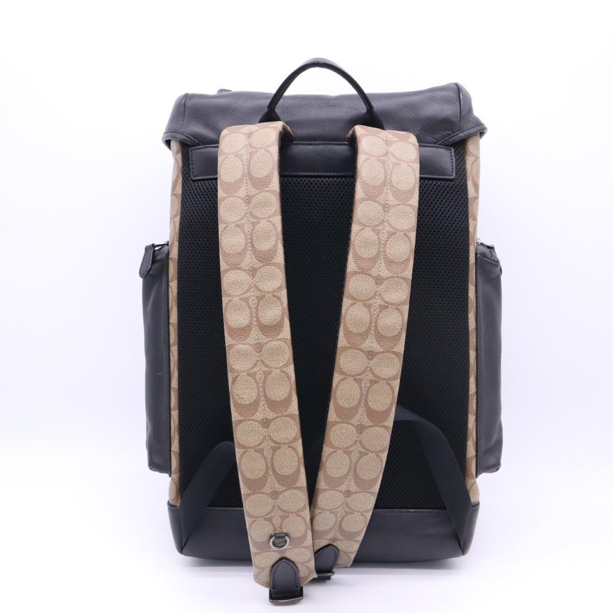 Coach Beige Black Canvas Leather Backpack (Pre-Owned)