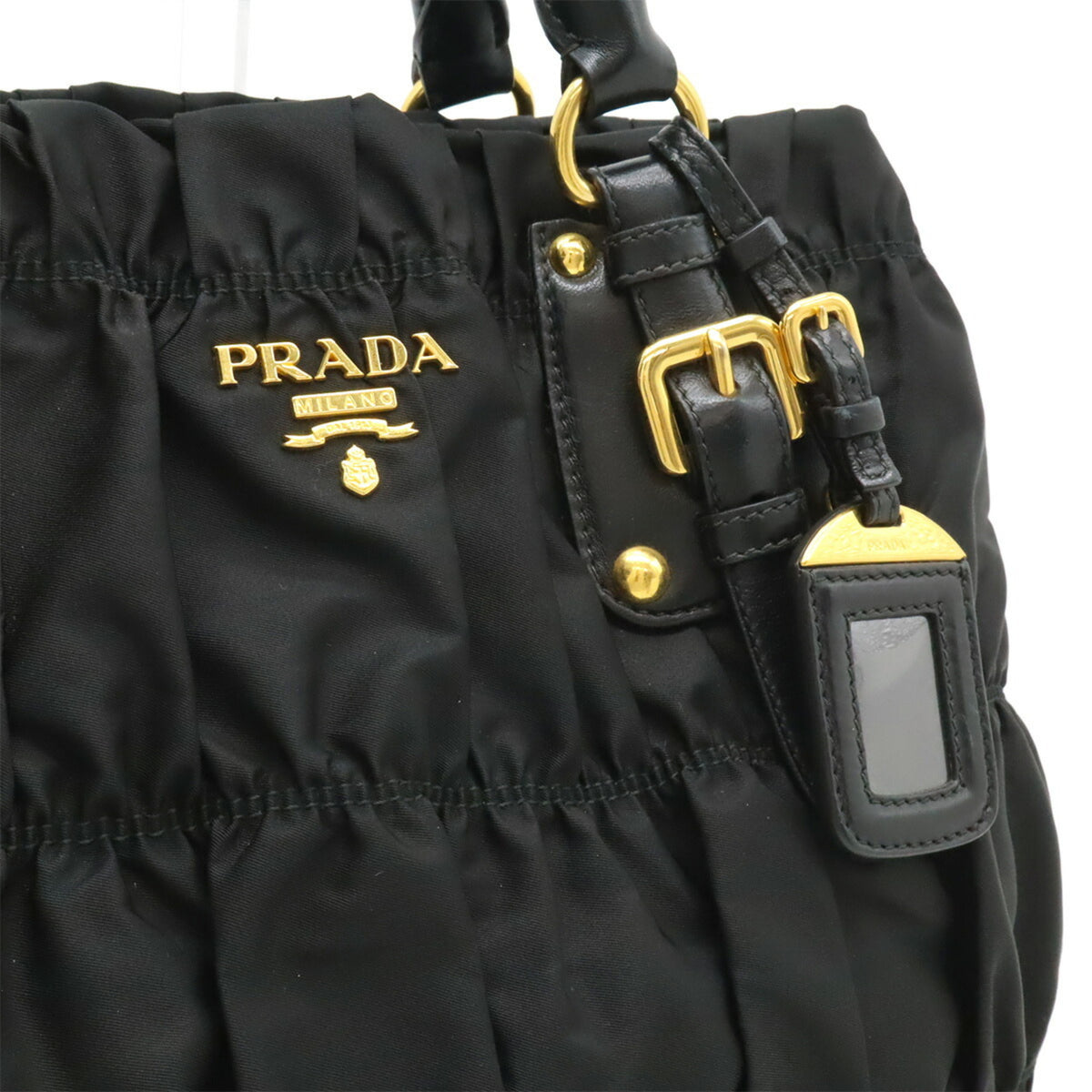 Prada Black Nero Nylon Leather Handbag Shoulder Bag Tote Bag (Pre-Owned)