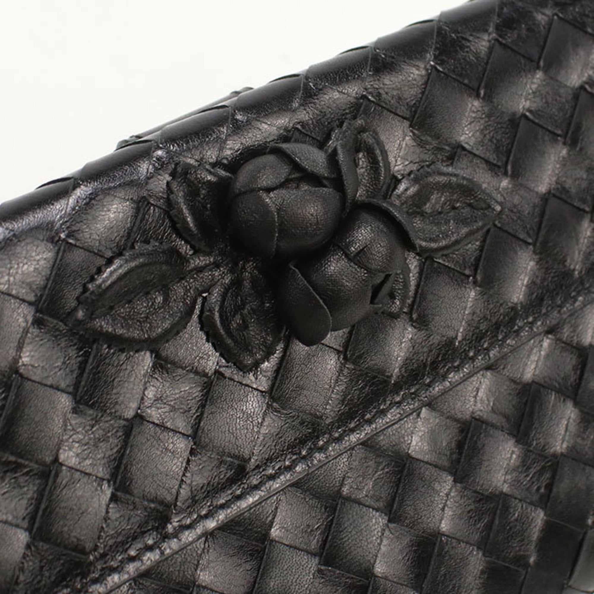 Bottega Veneta Intrecciato Black Leather Long Wallet (Bi-Fold) (Pre-Owned)