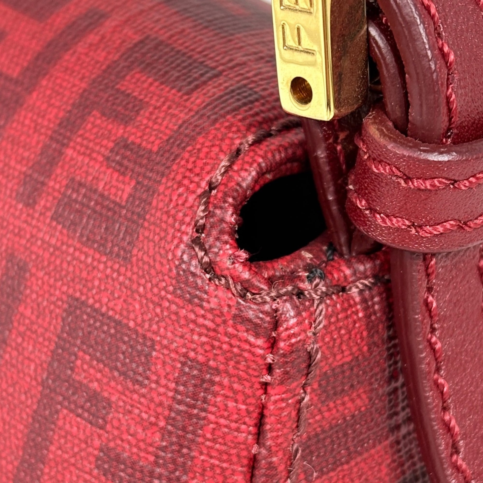 Fendi Zucchino Red Color Coated Canvas Leather Shoulder Bag (Pre-Owned)