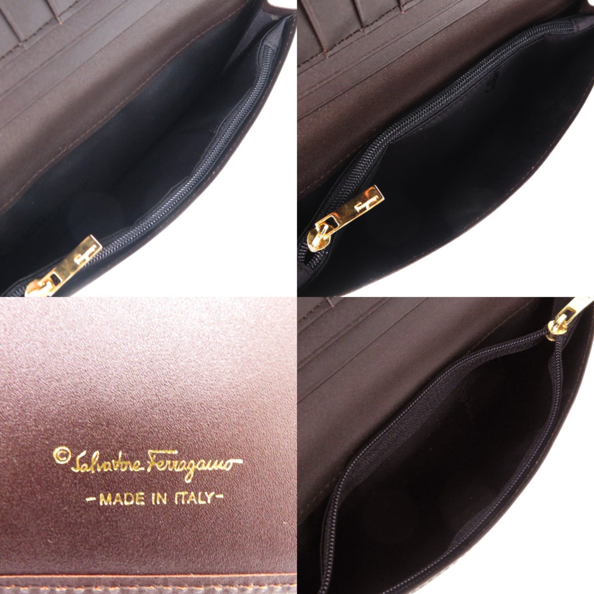 Salvatore Ferragamo Beige Brown Jacquard Leather Long Wallet (Tri-Fold) (Pre-Owned)