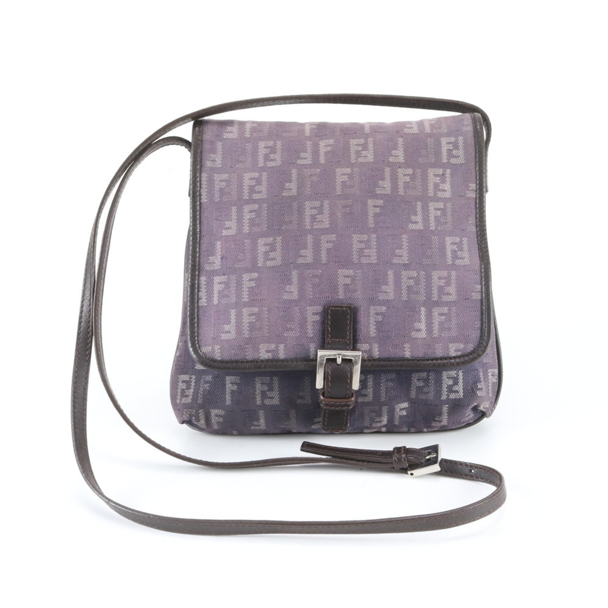 Fendi Blue Brown Leather Canvas Crossbody Bag Handbag Shoulder Bag Tote Bag (Pre-Owned)
