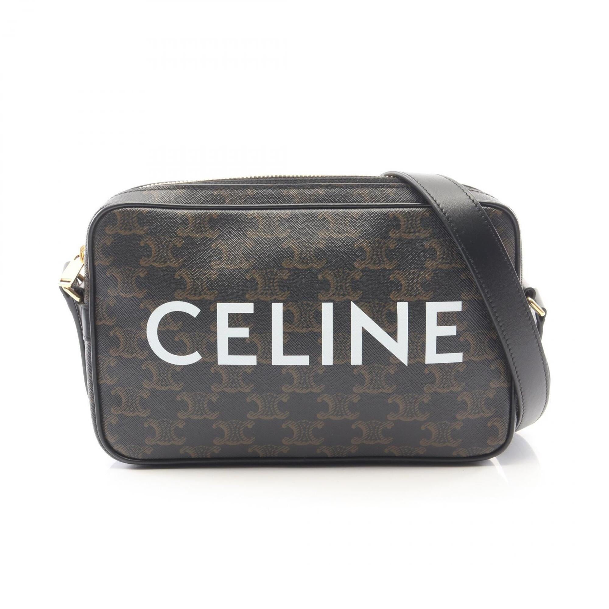 Celine Black Coated Canvas Leather Handbag Messenger Bag Shoulder Bag (Pre-Owned)