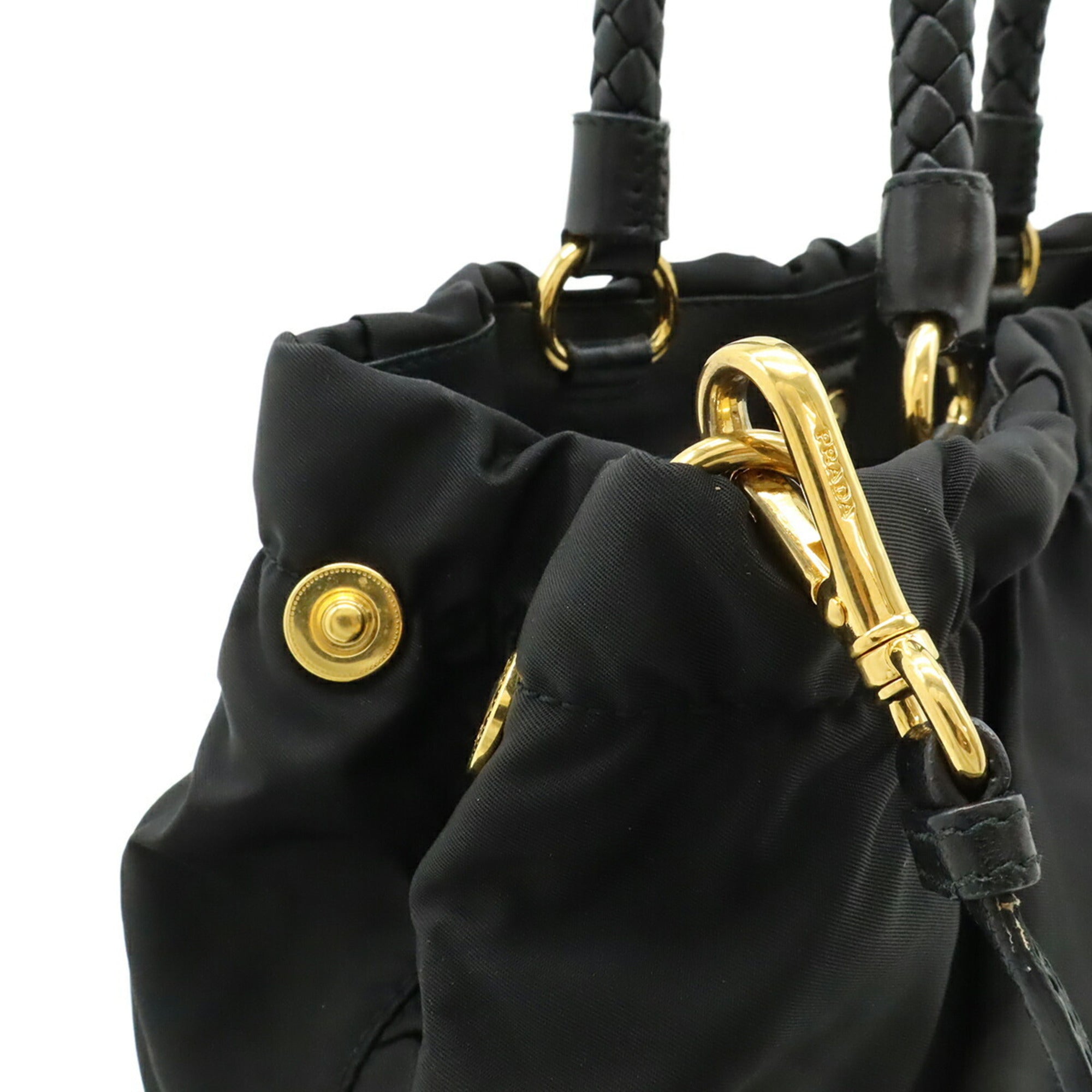 Prada Black Nero Nylon Leather Handbag Shoulder Bag Tote Bag (Pre-Owned)