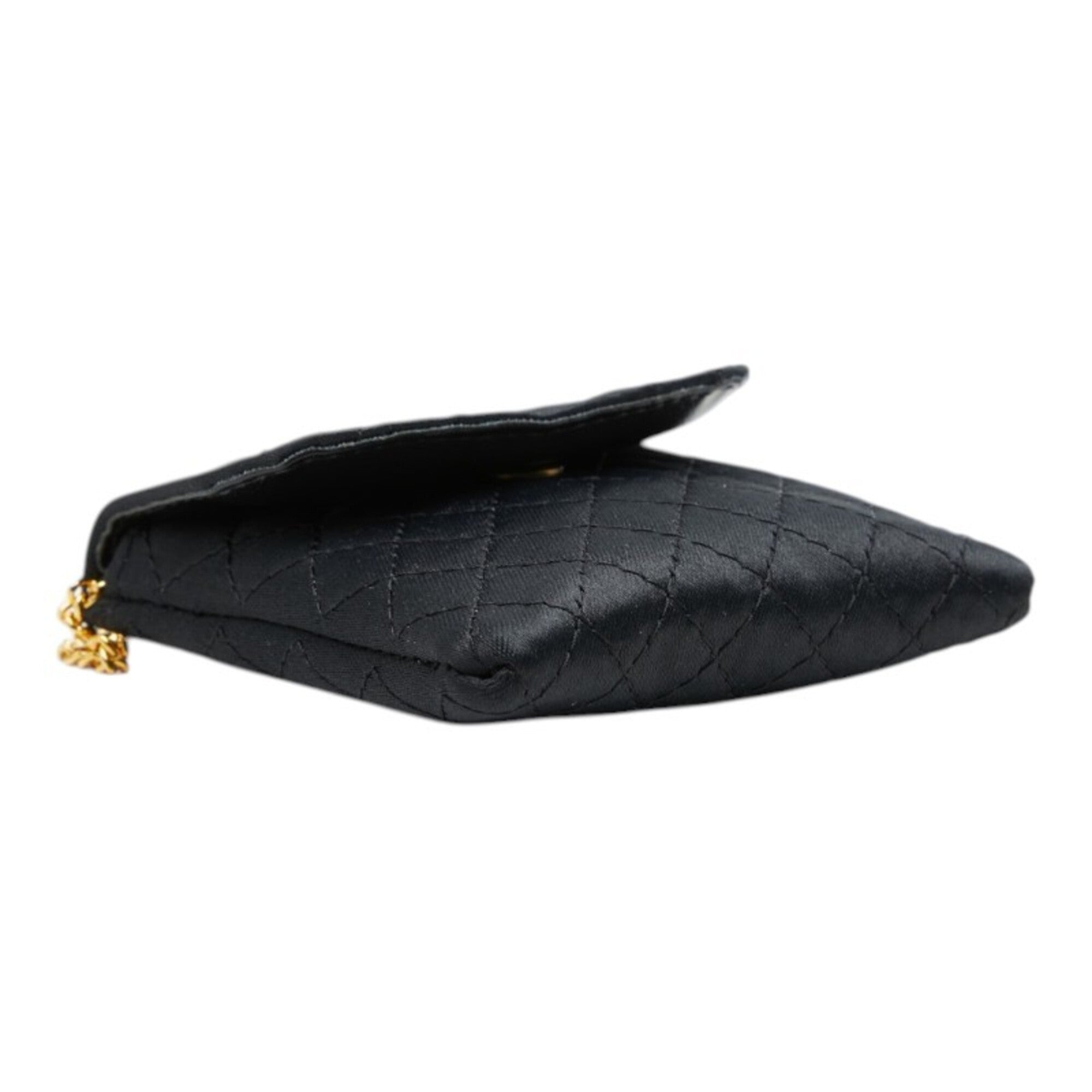 Chanel Black Satin Leather Pouch Shoulder Bag (Pre-Owned)