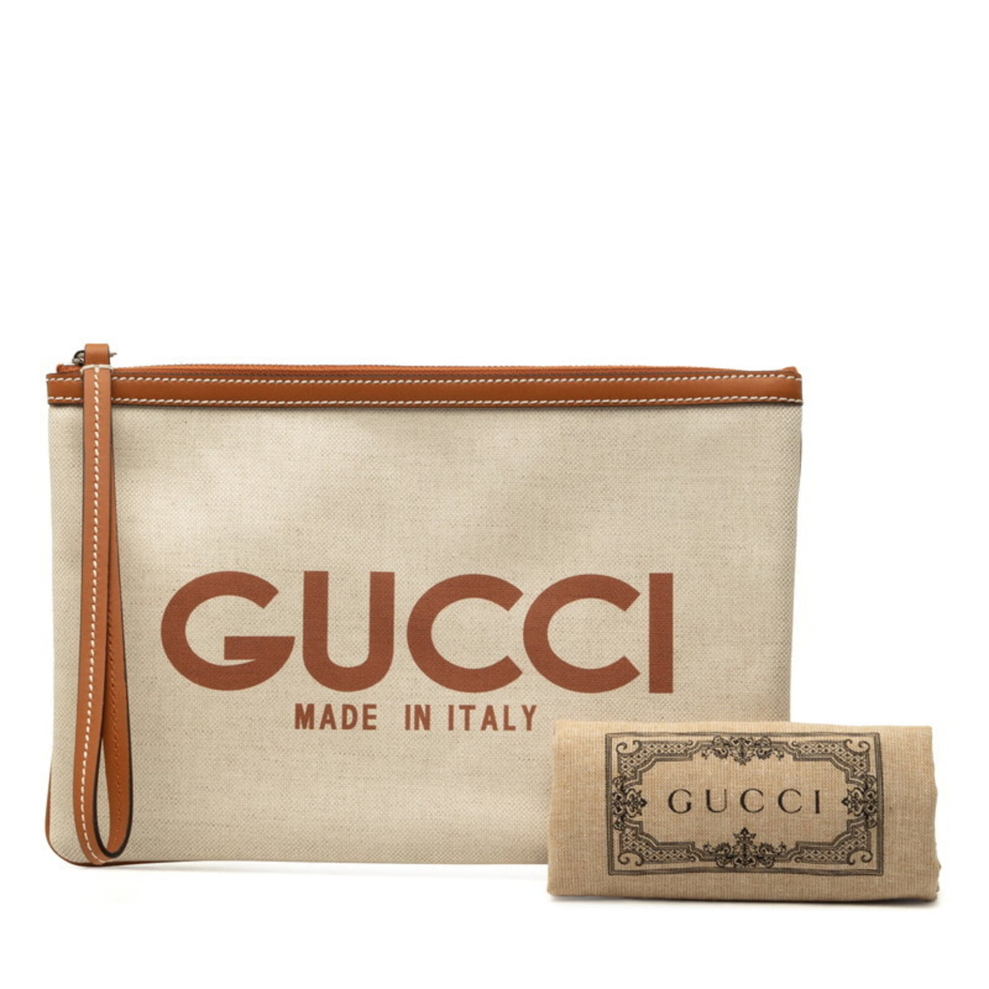 Gucci Beige Brown Gg Supreme Clutch Bag Handbag Pouch (Pre-Owned)