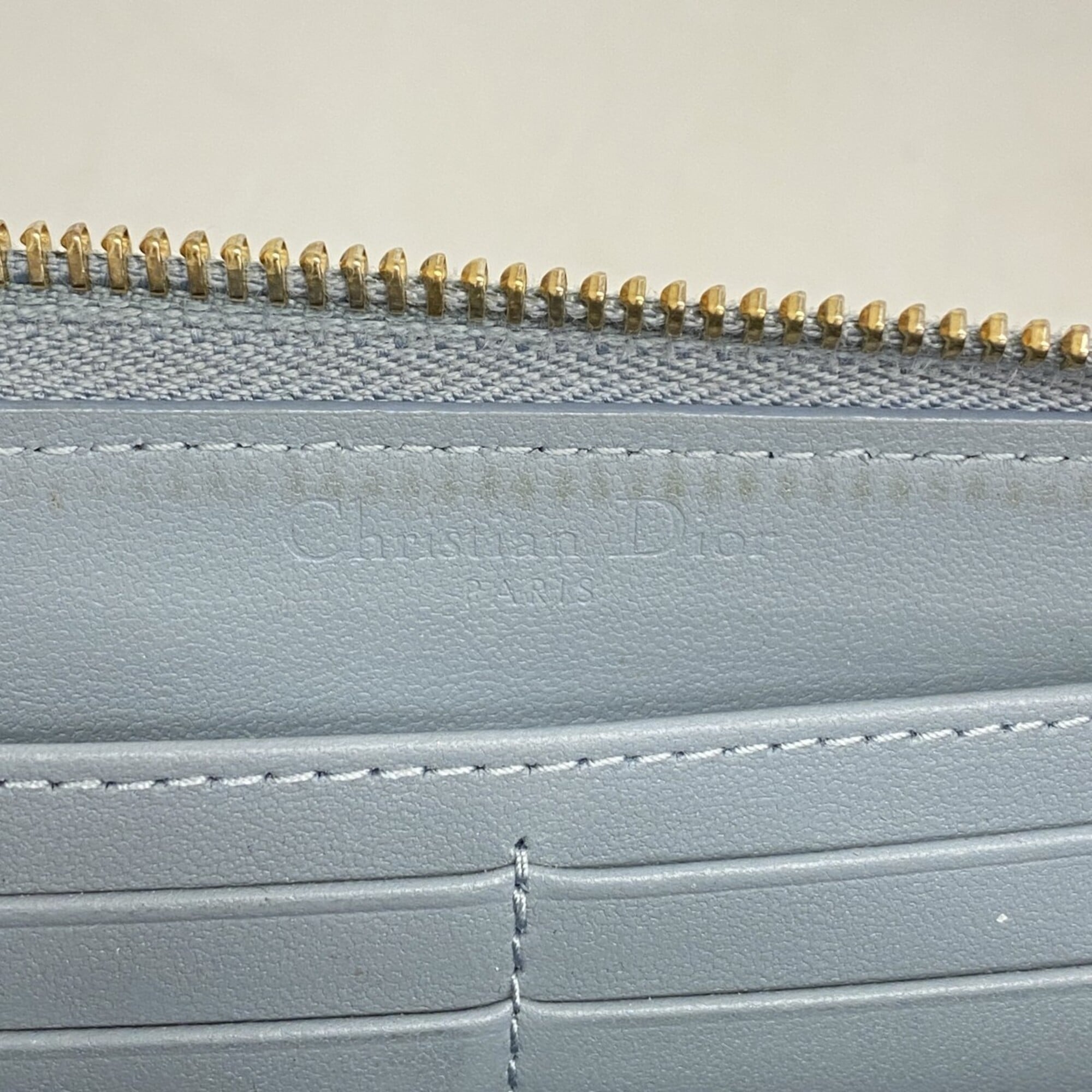 Christian Dior Light Blue Leather Long Wallet (Bi-Fold) (Pre-Owned)