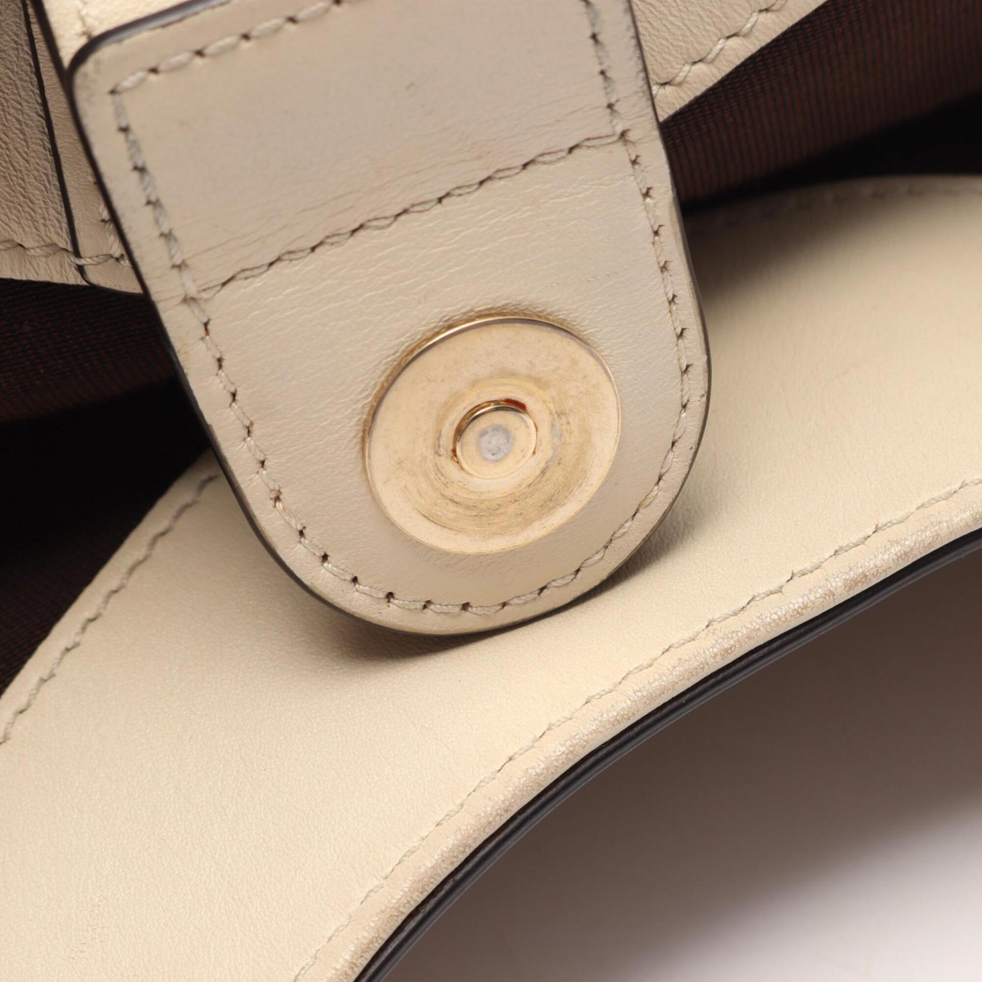 Gucci Beige White Canvas Leather Handbag Tote Bag (Pre-Owned)