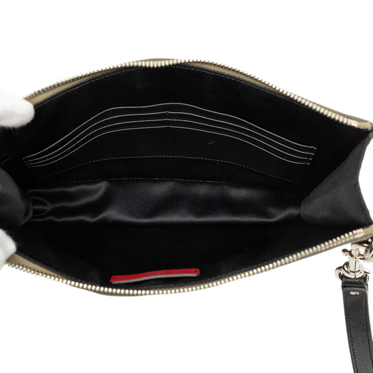 Valentino Black Khaki Canvas Leather Clutch Bag (Pre-Owned)